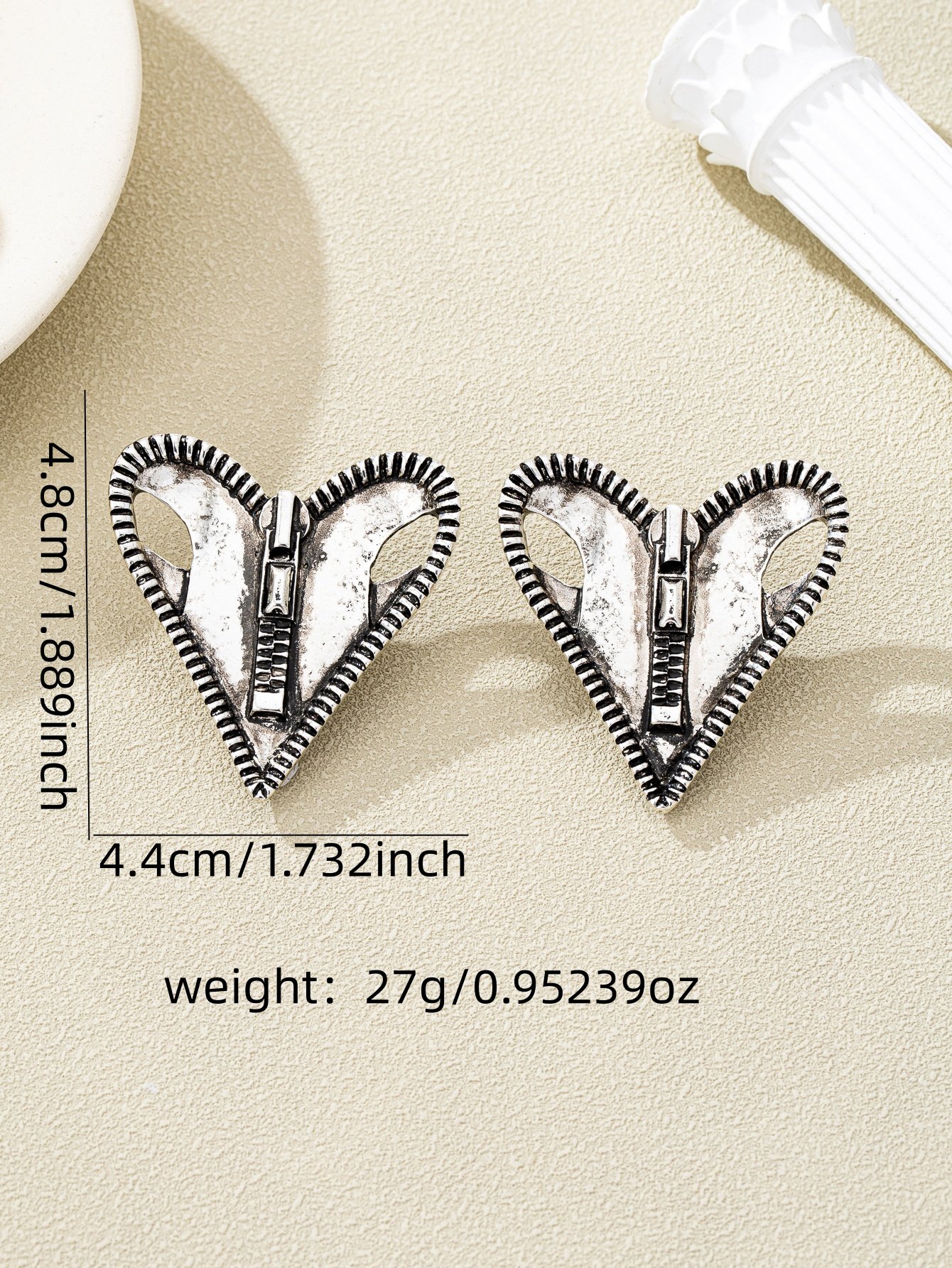 Heart Zipper Stud Earrings - Gold Tone Casual Accessory