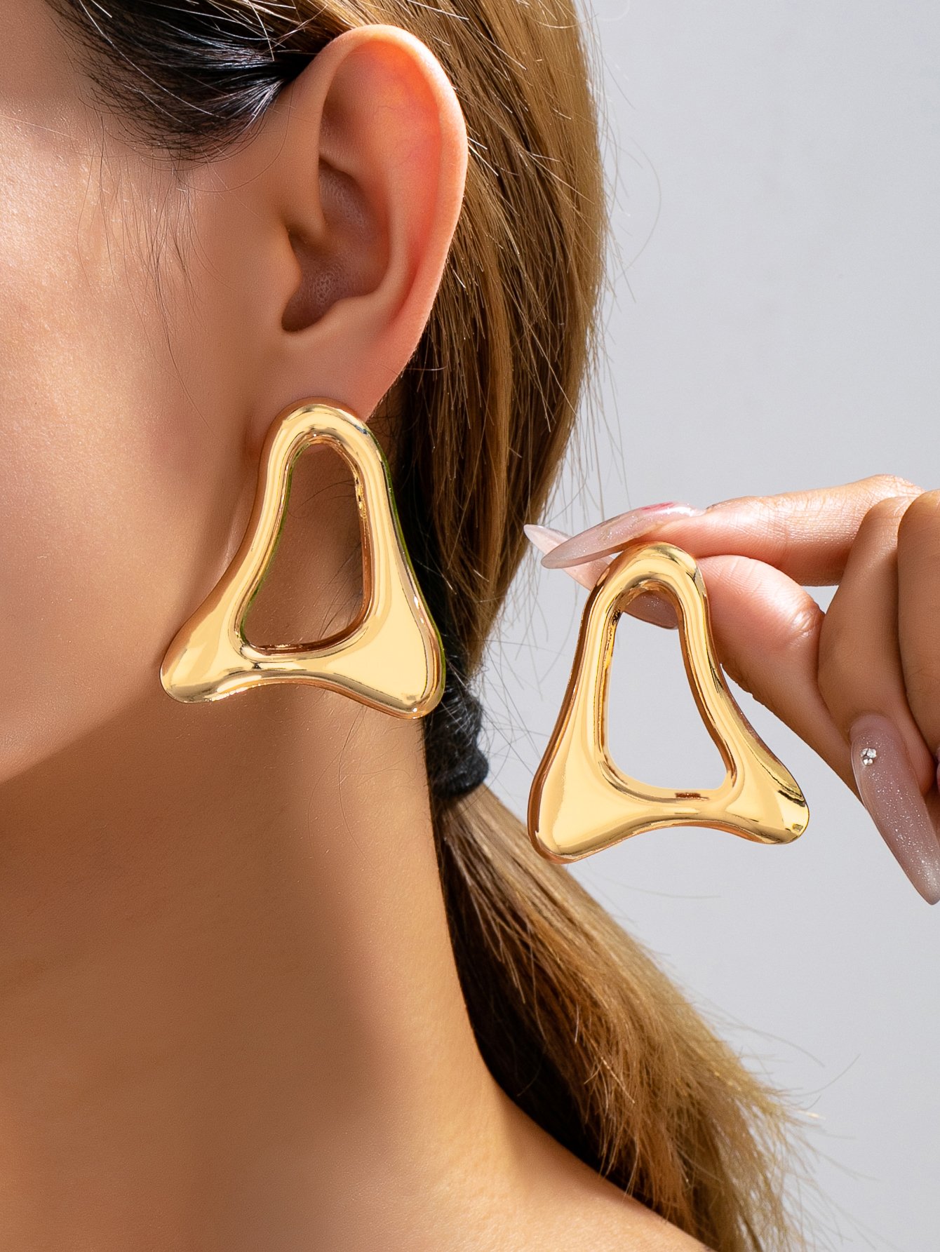 Gold Geometric Irregular Stud Earrings for Women - Casual 