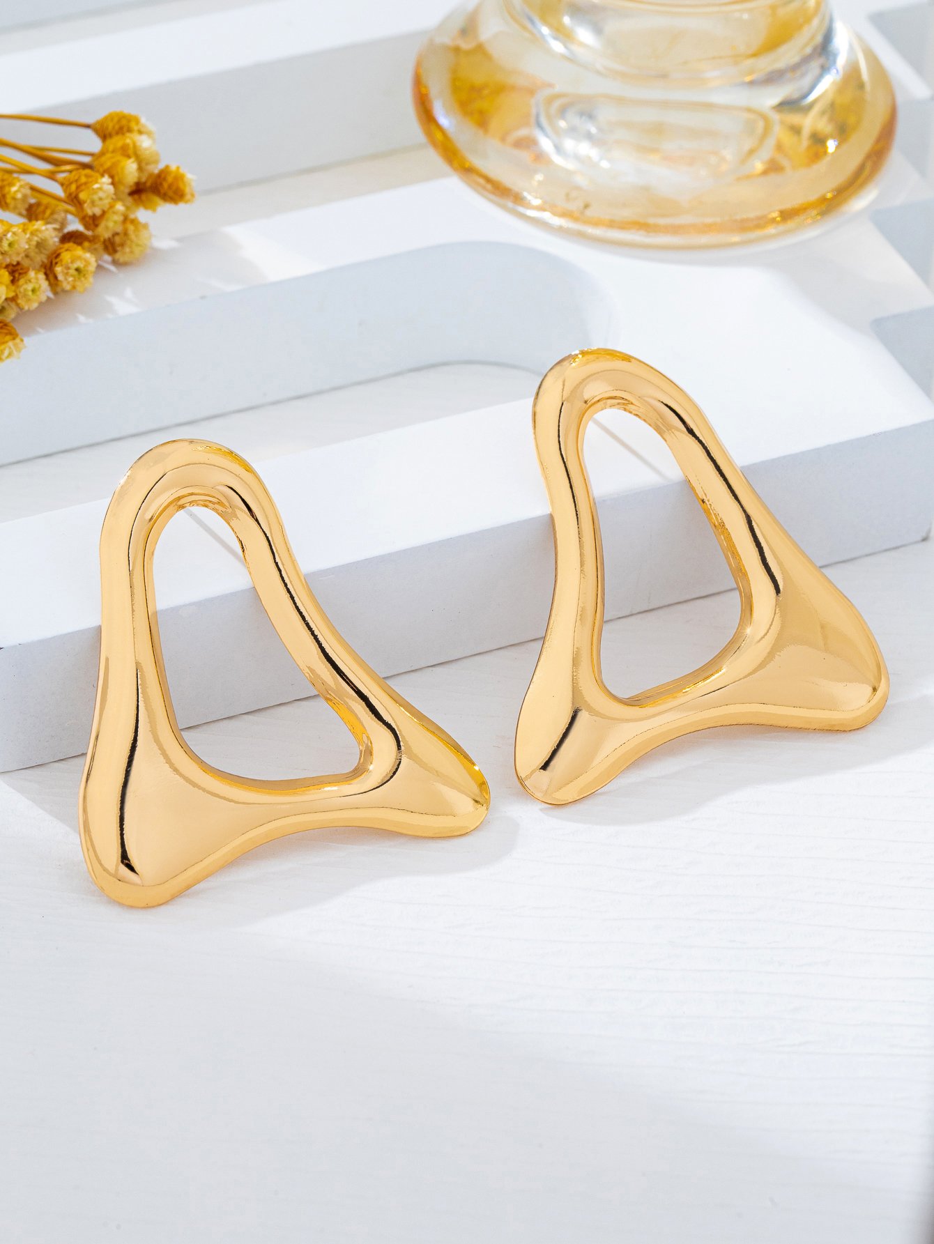 Gold Geometric Irregular Stud Earrings for Women - Casual 