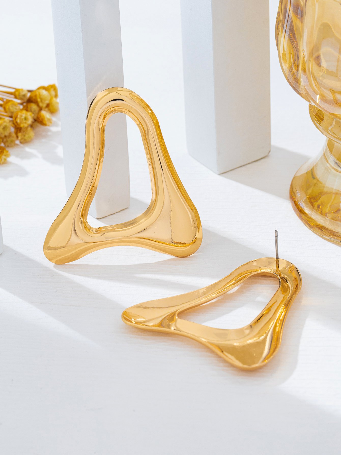 Gold Geometric Irregular Stud Earrings for Women - Casual 