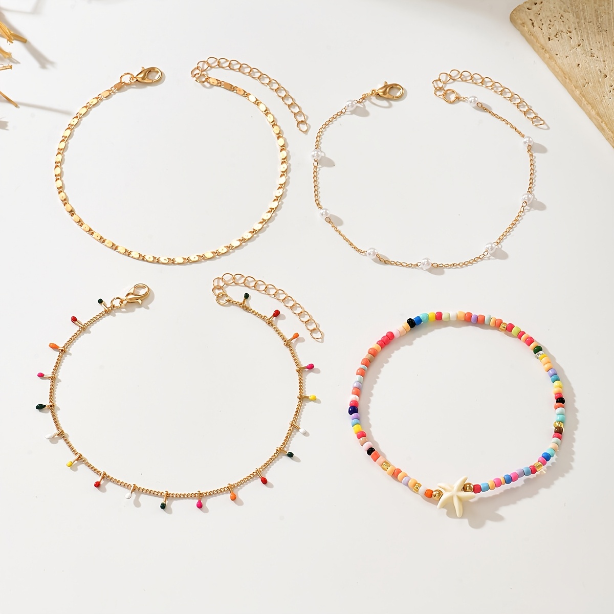 Set of 4 - Beaded Starfish Anklet