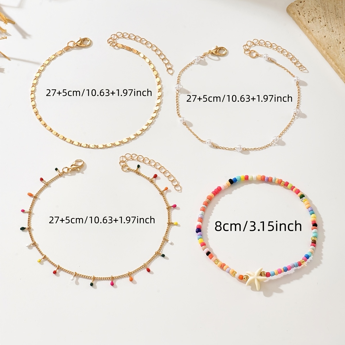 Set of 4 - Beaded Starfish Anklet