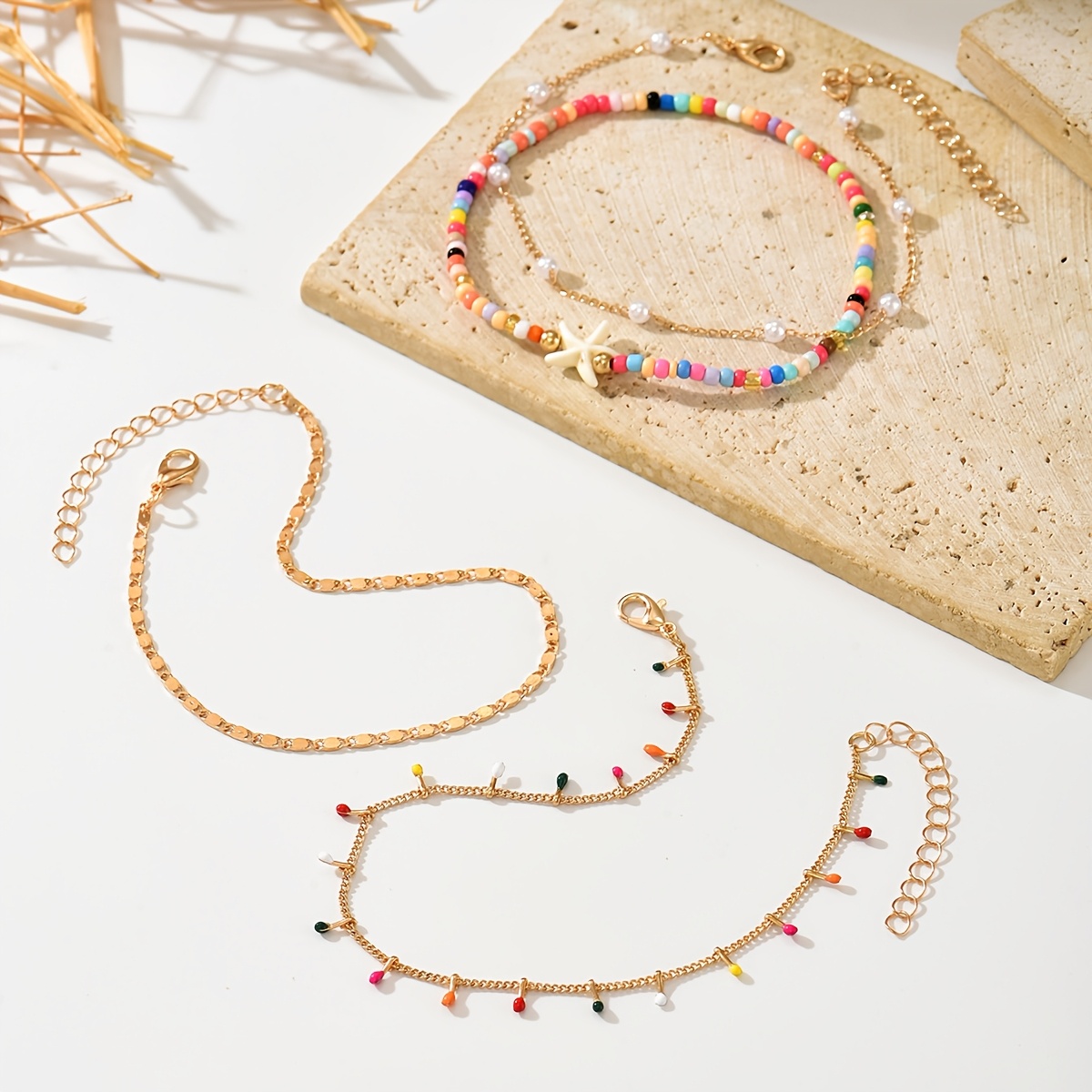 Set of 4 - Beaded Starfish Anklet