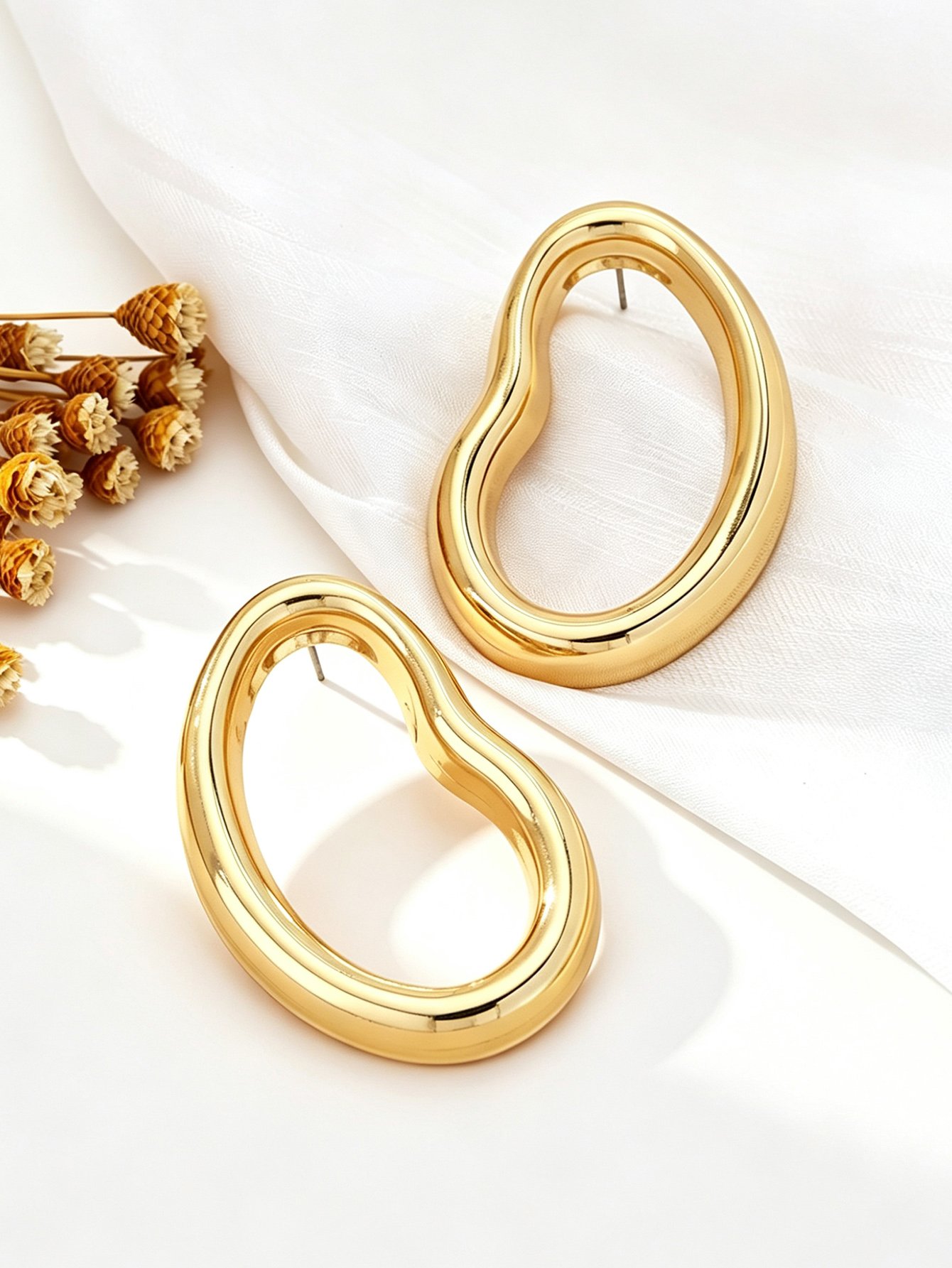 Gold Irregular Hoop Earrings for Women - Casual Everyday Style