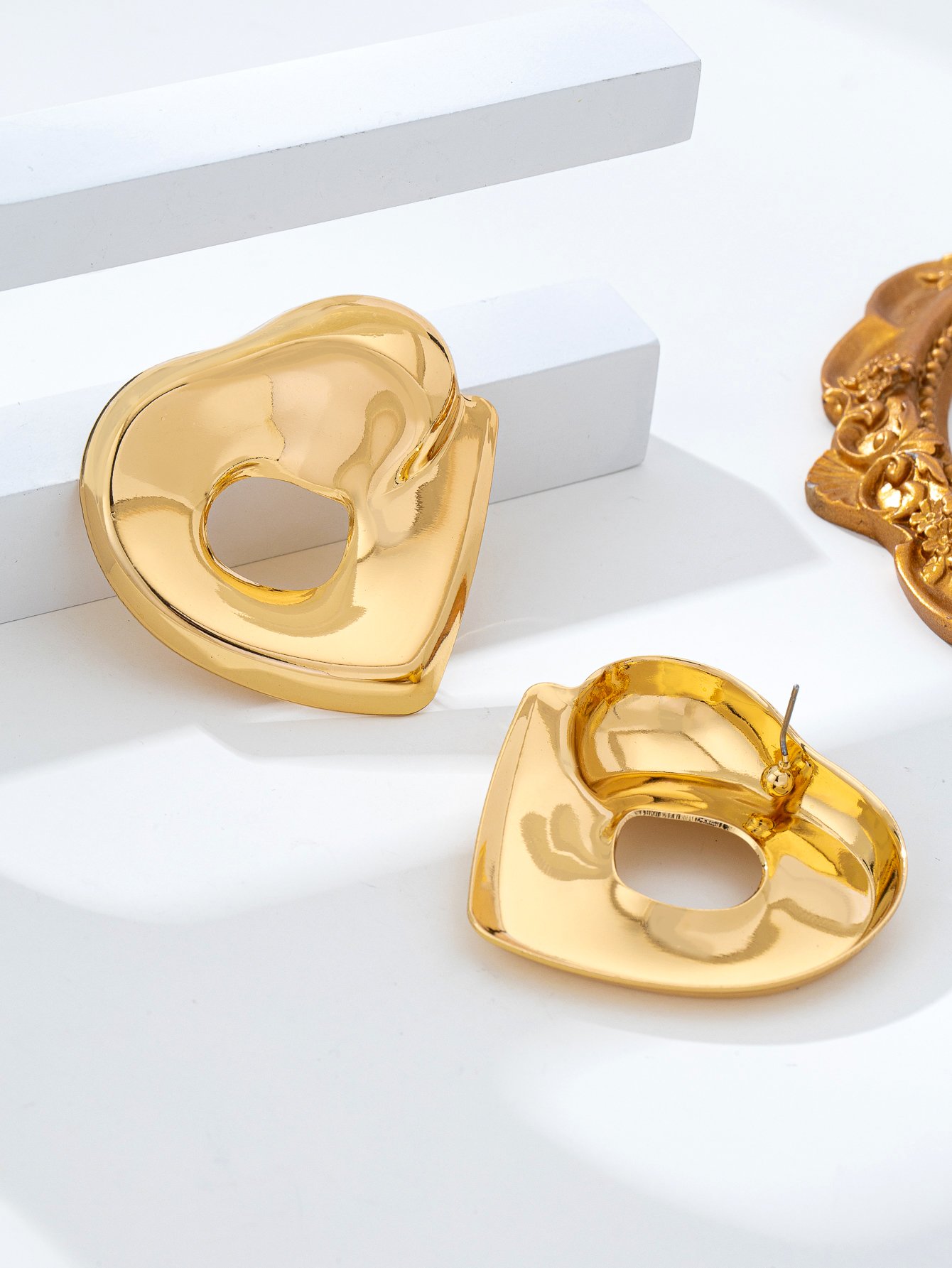 Gold Heart Drop Earrings - Casual Statement Jewelry