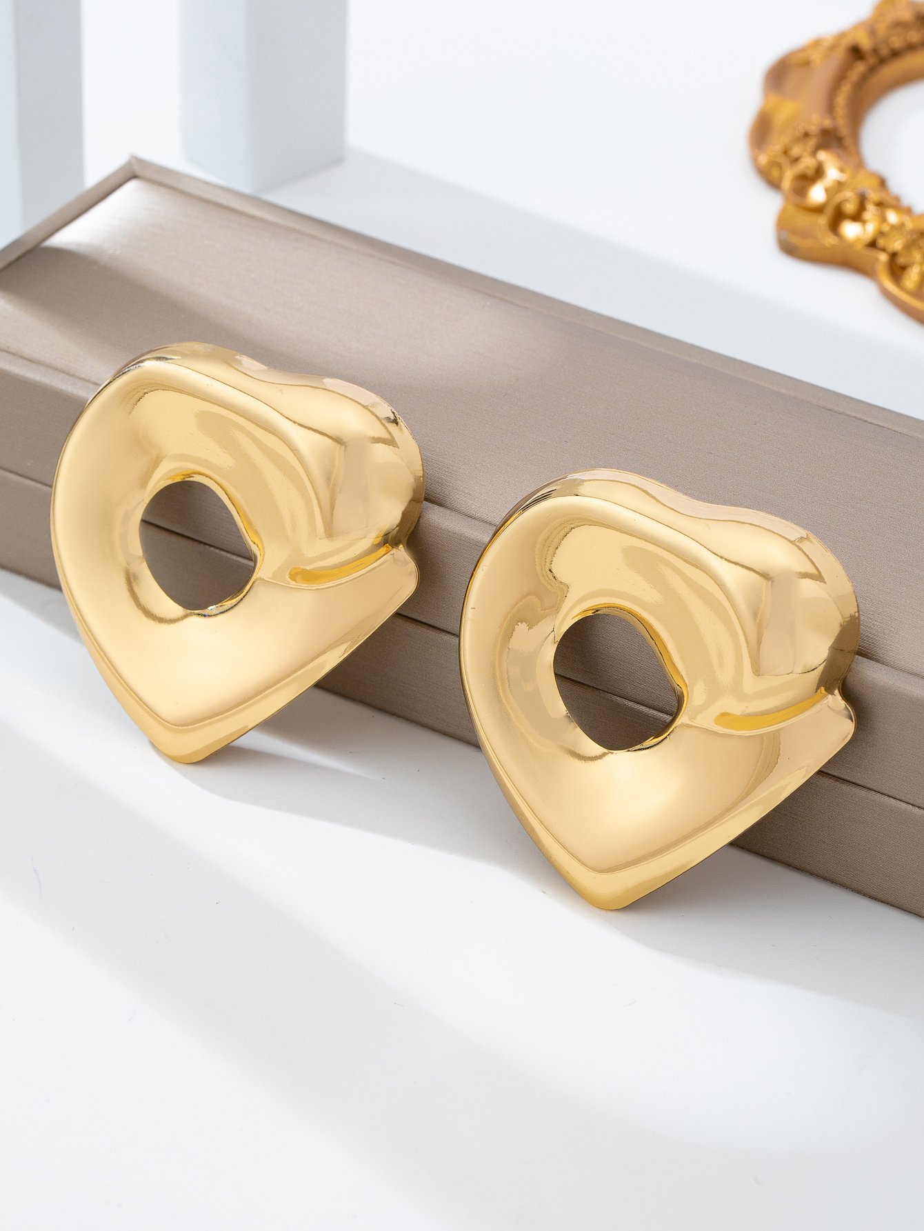 Gold Heart Drop Earrings - Casual Statement Jewelry