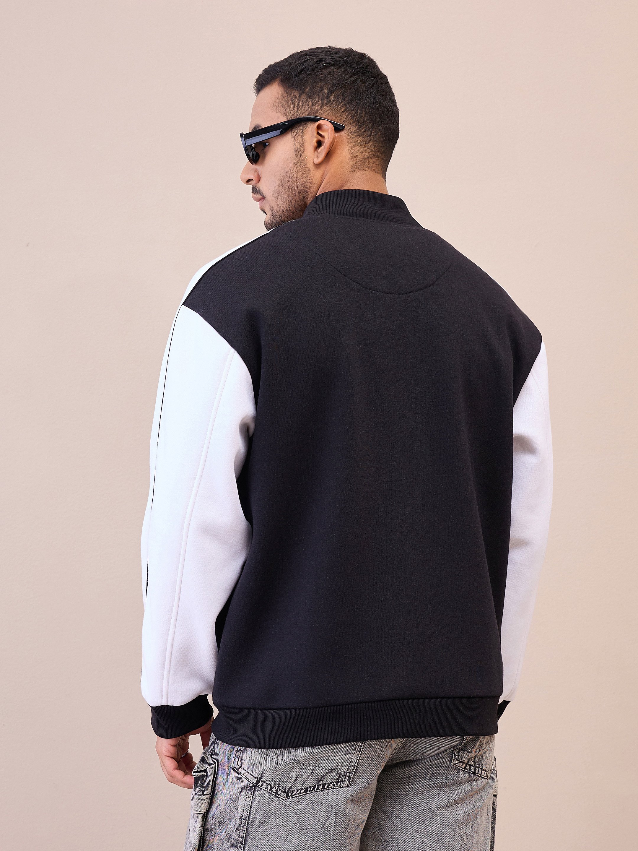 Varsity Jacket: Black and White Embroidered Button-Up