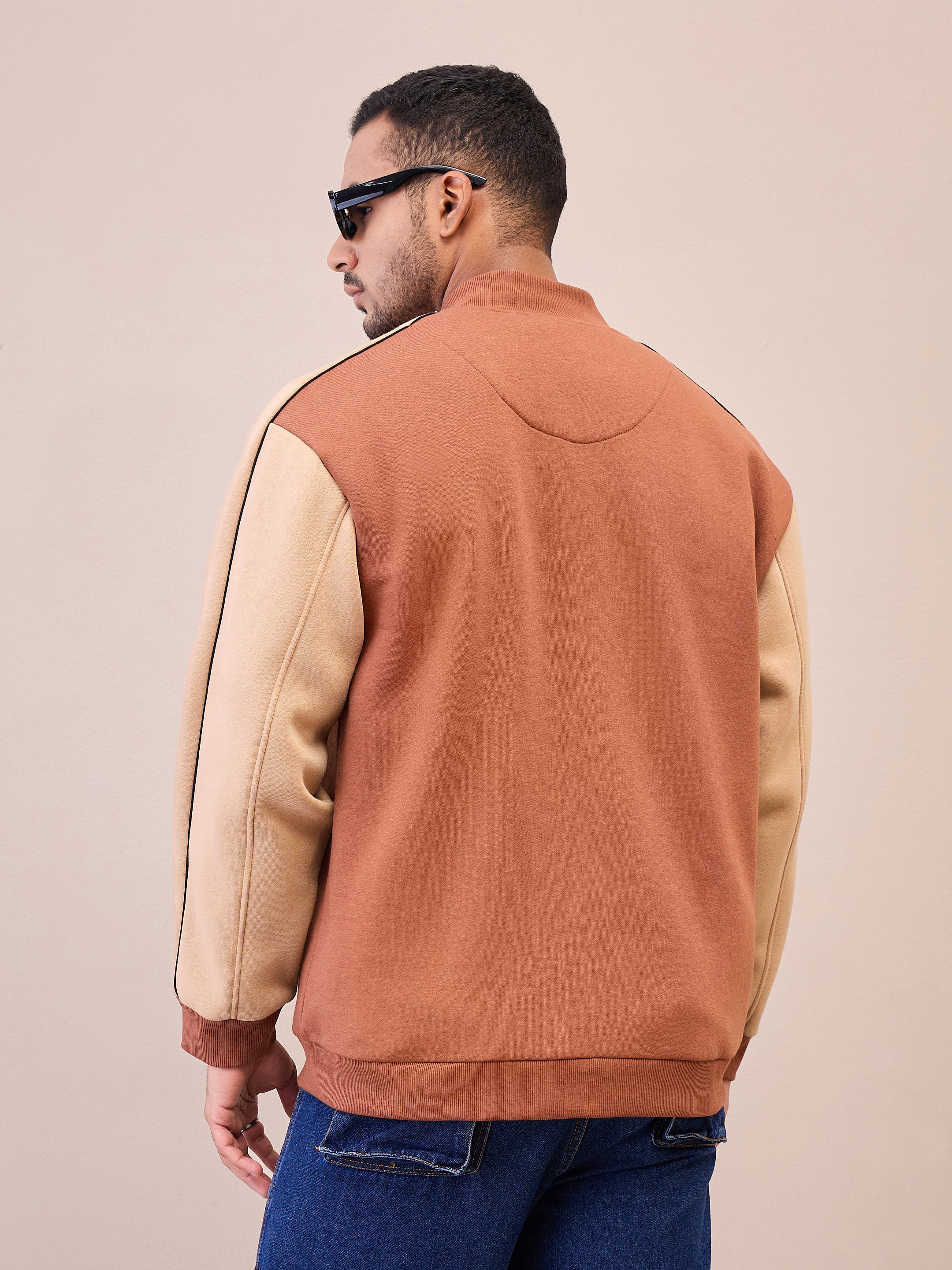 Two-Tone Embroidered Varsity Jacket with Buttons