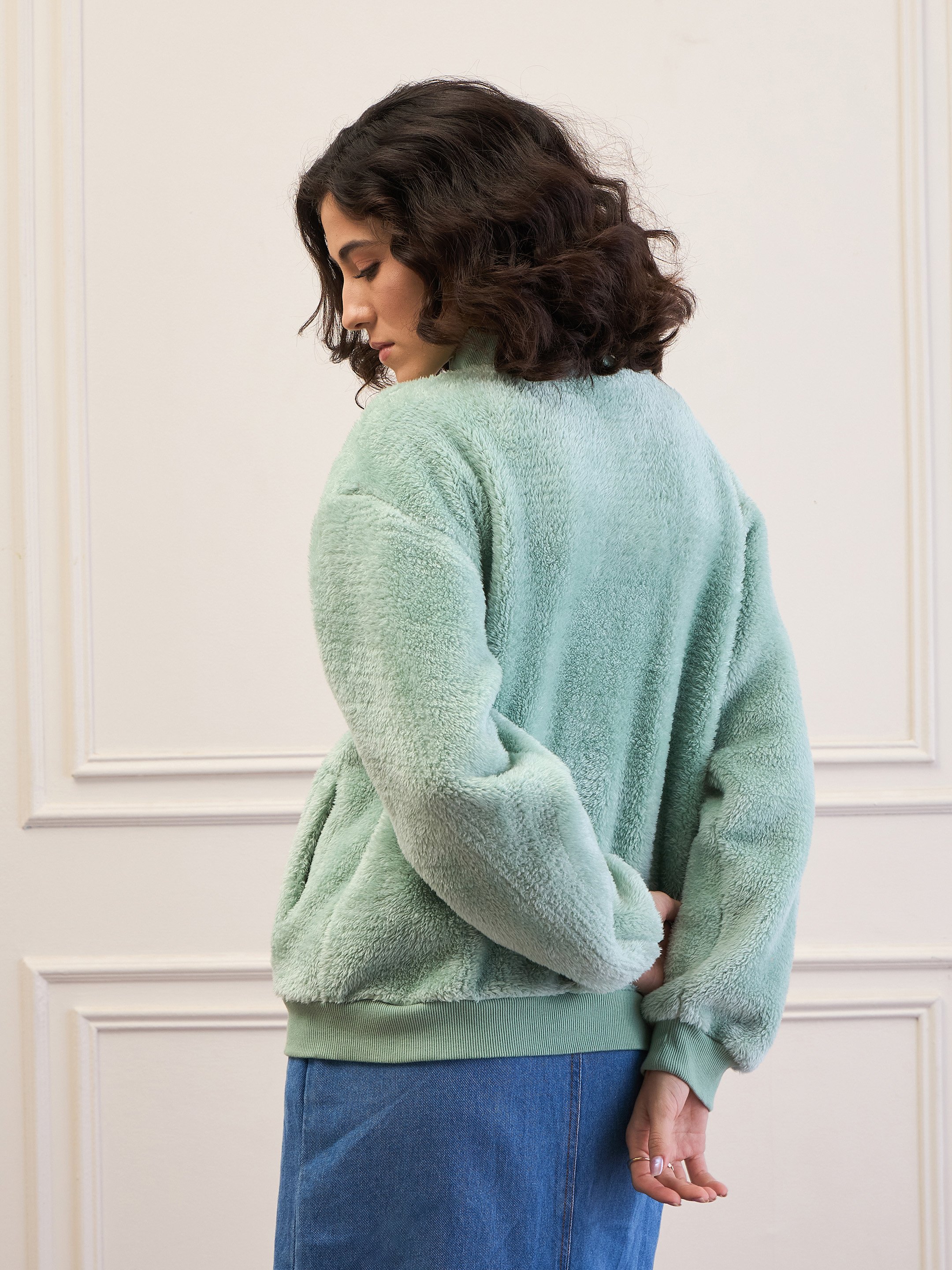 Mint Green Regular Fit Faux Wool Jacket