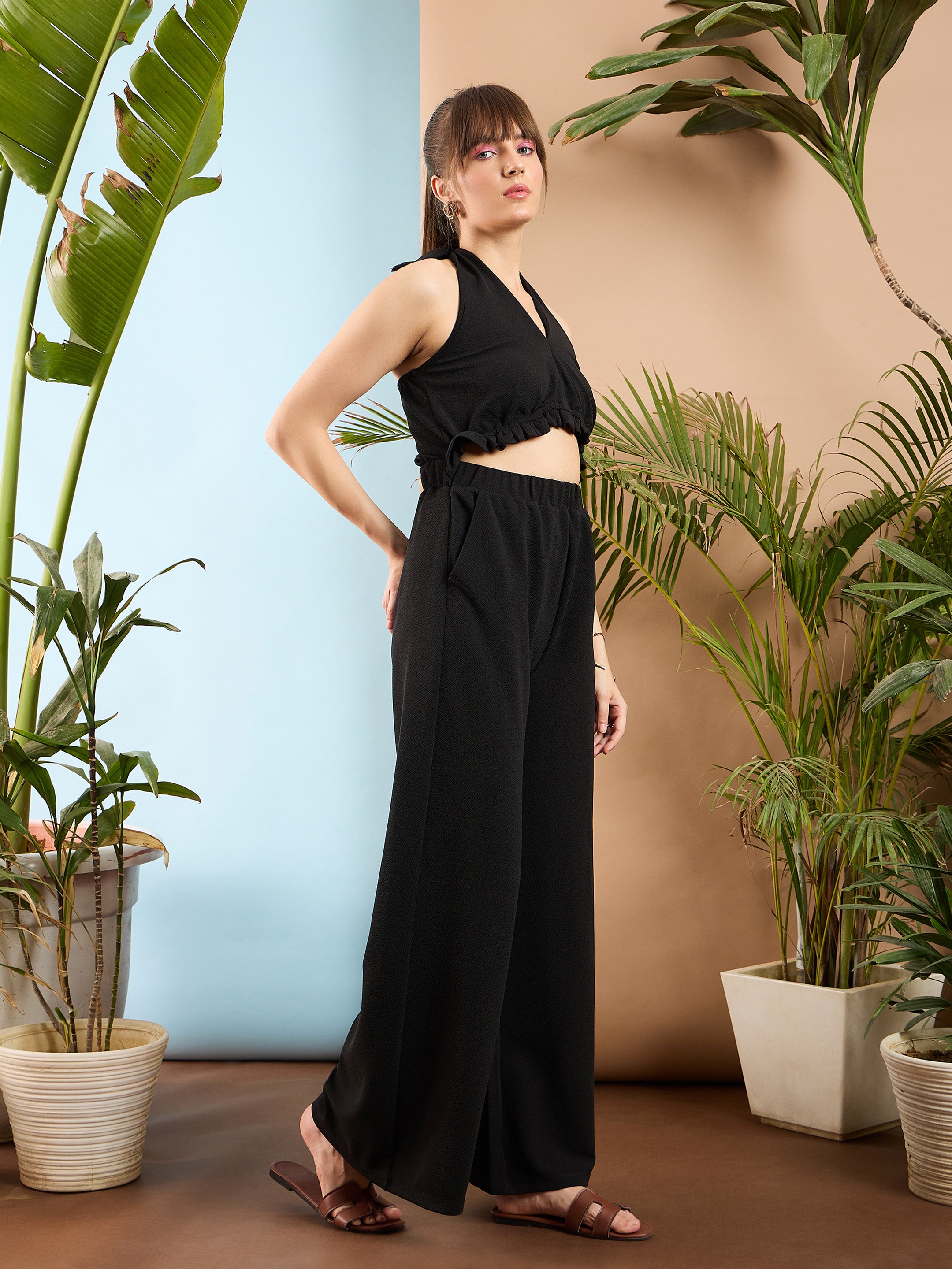Black Halter Neck Wide-Leg Jumpsuit