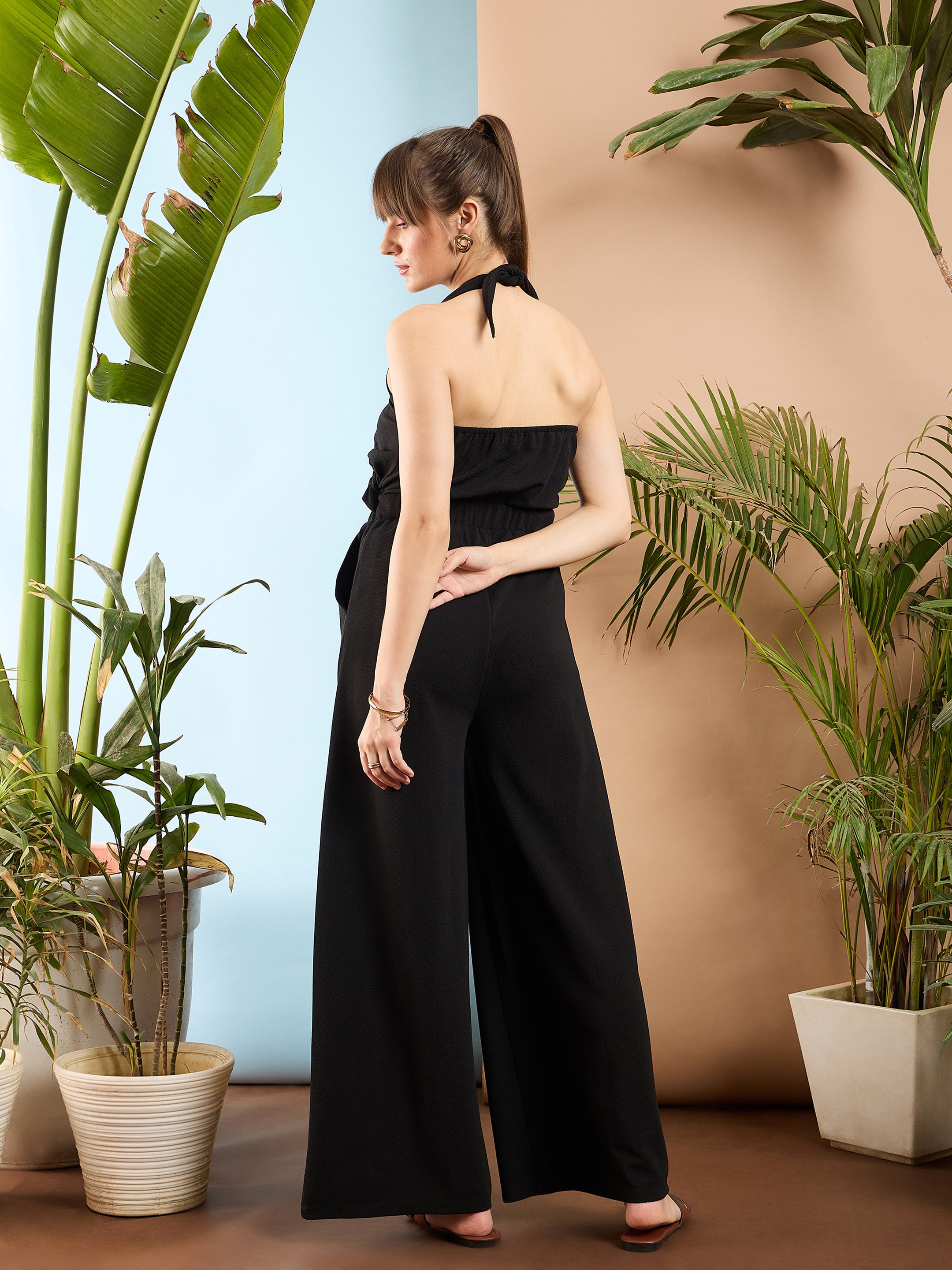 Black Halter Neck Wide-Leg Jumpsuit