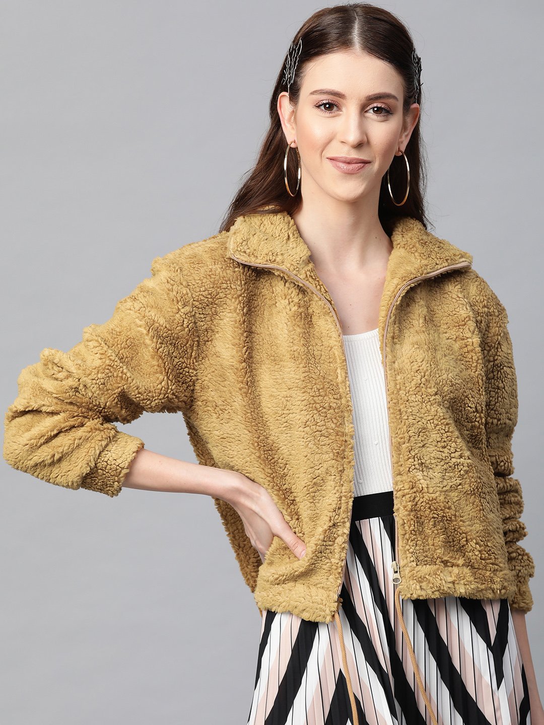 Mustard Faux Wool Regular Fit Jacket