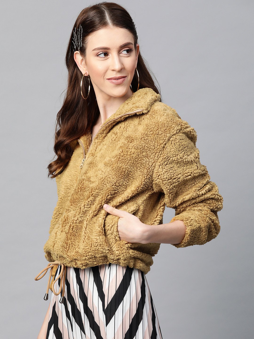Mustard Faux Wool Regular Fit Jacket