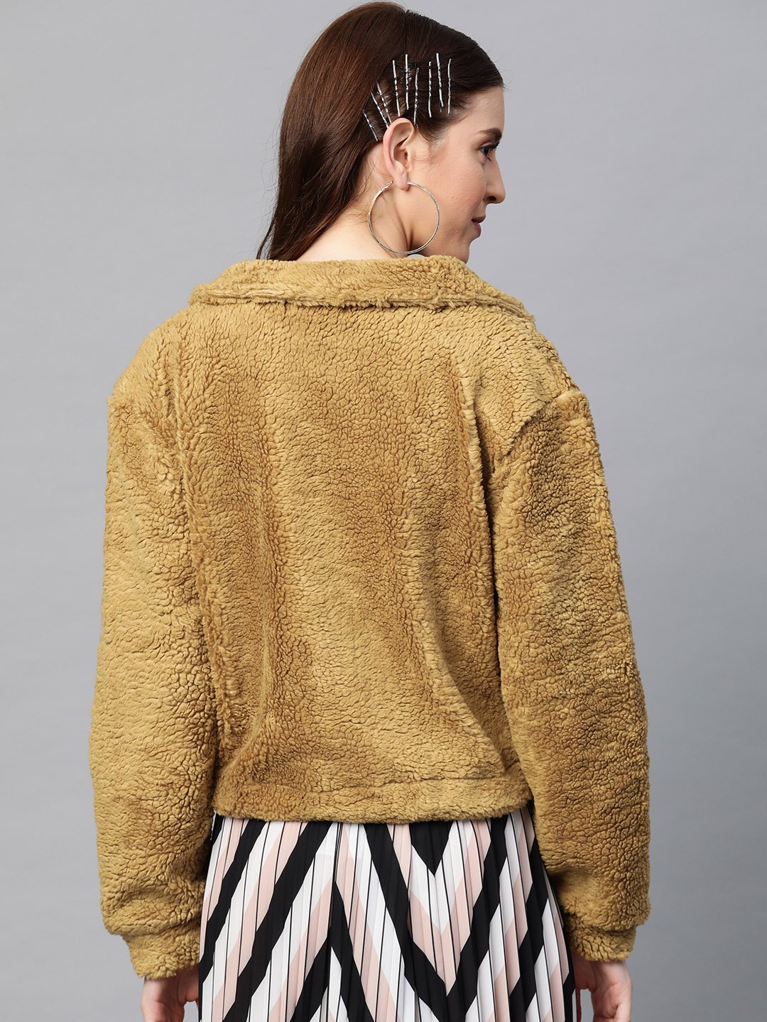 Mustard Faux Wool Regular Fit Jacket