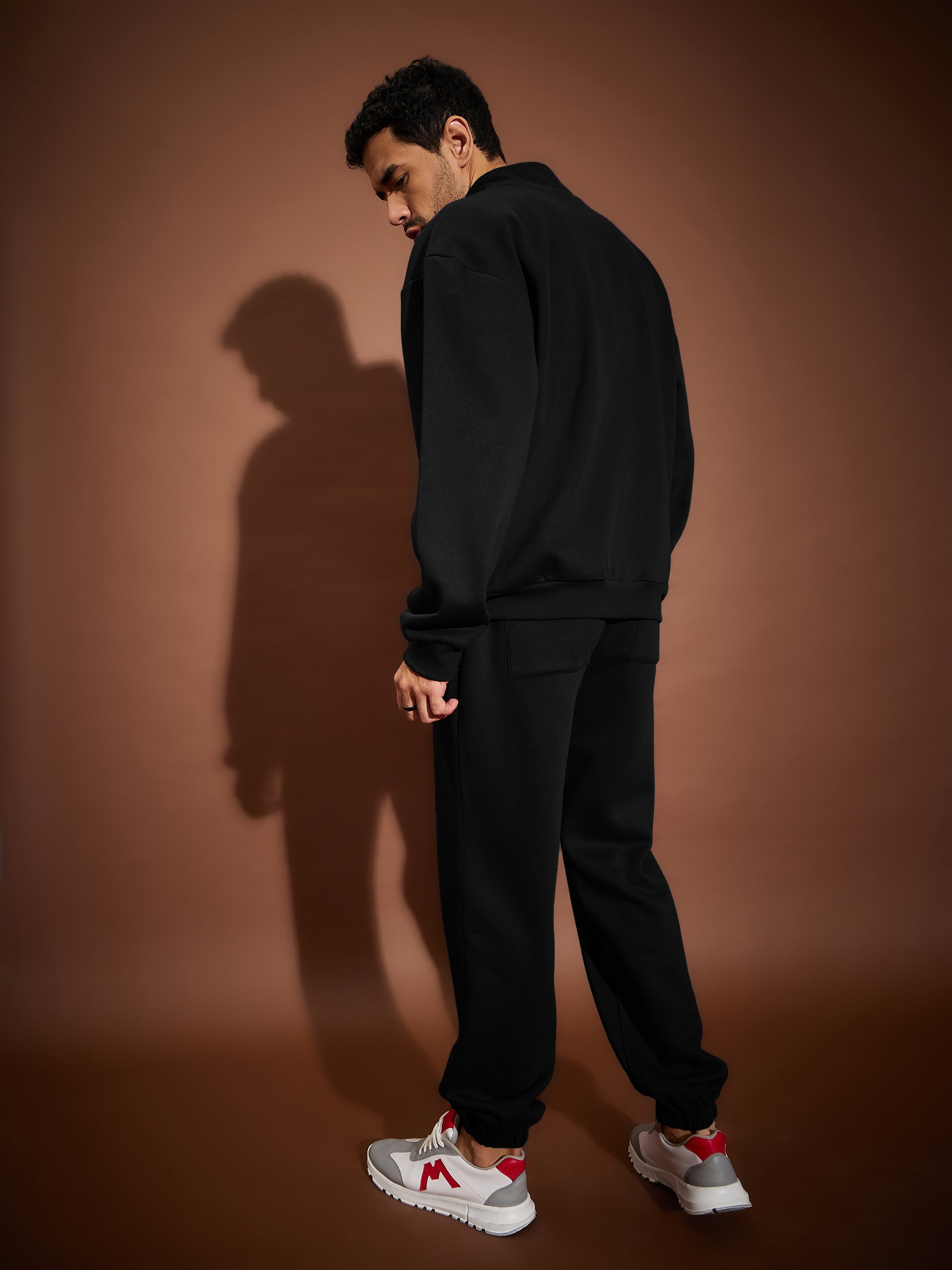 Black Front Zipper Oversized Sweatshirt With Joggers