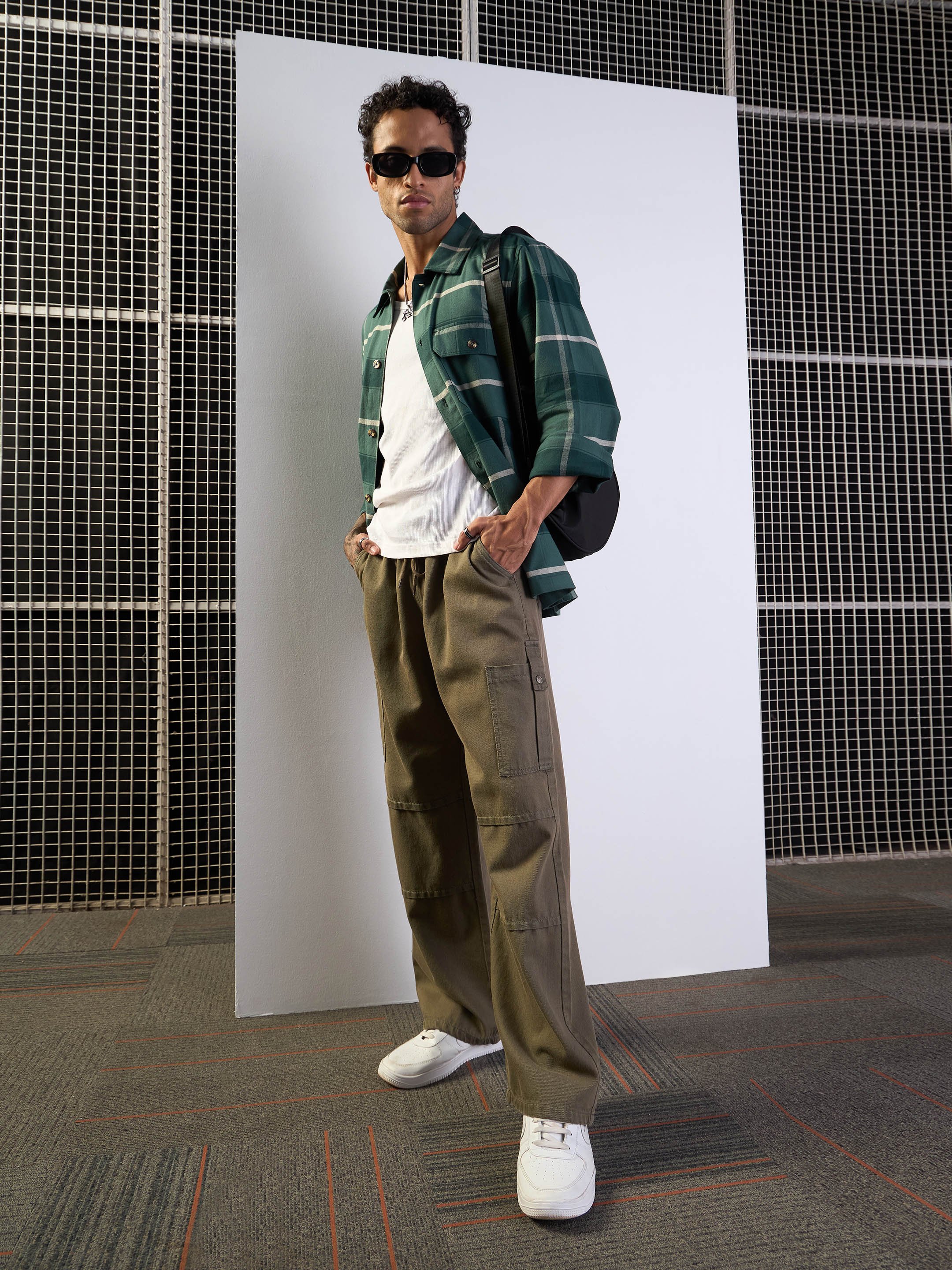 Plain Khaki Baggy Cargo Trousers