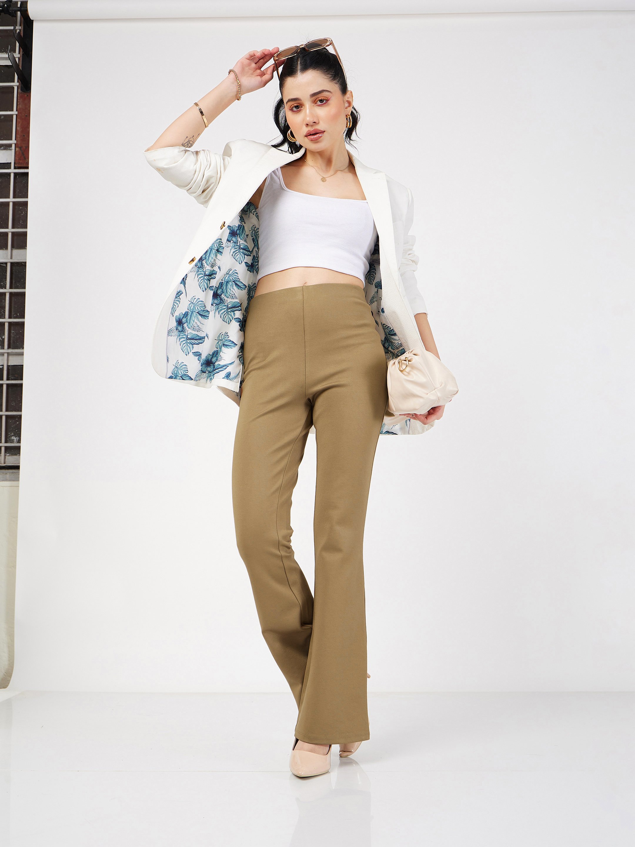 Beige Flare Trousers