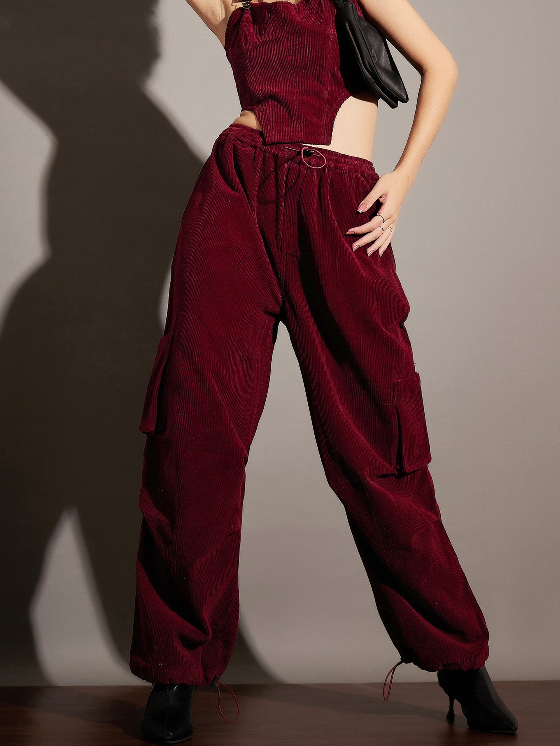 Maroon Corduroy Cargo Pants