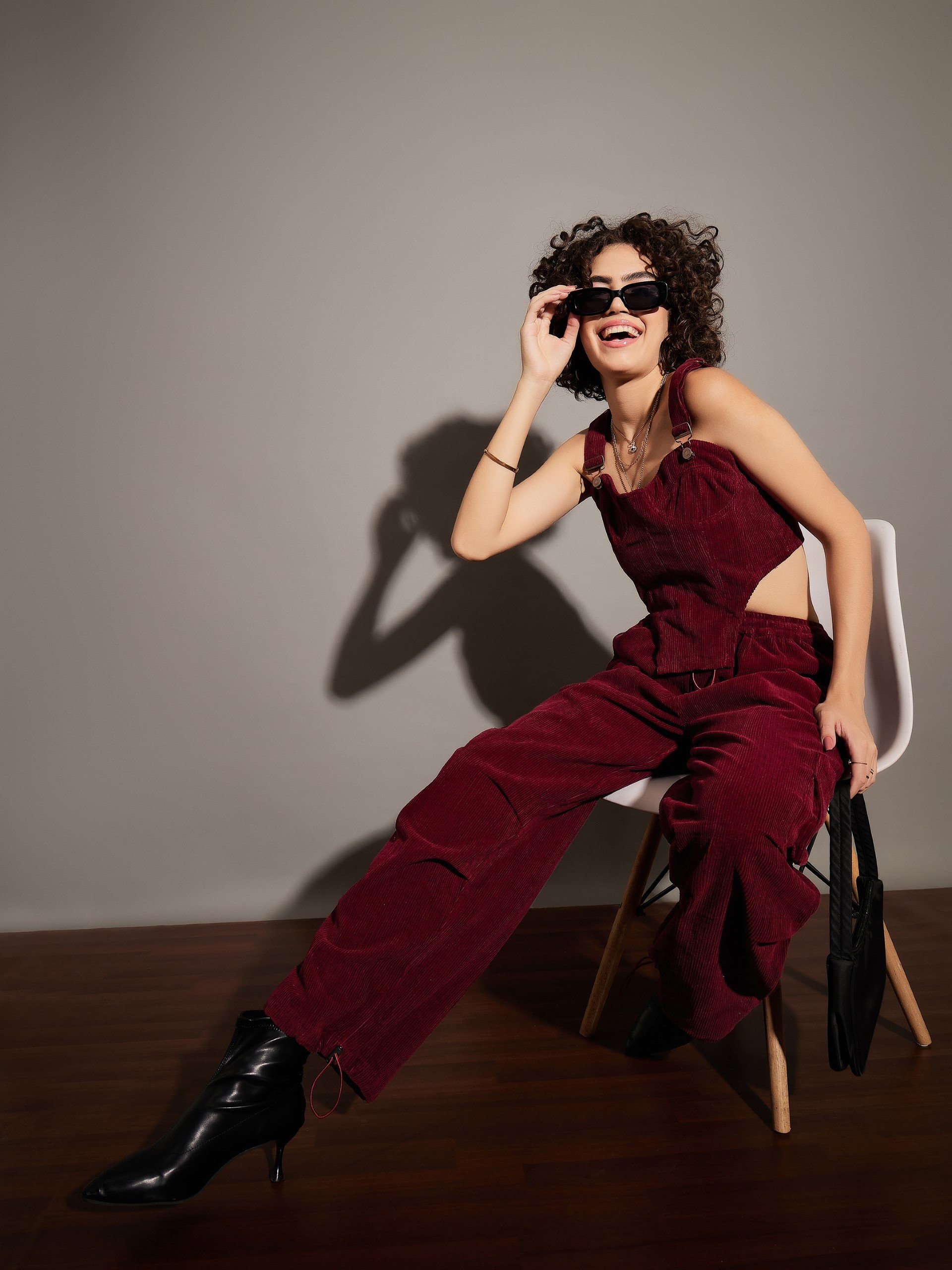 Maroon Corduroy Cargo Pants