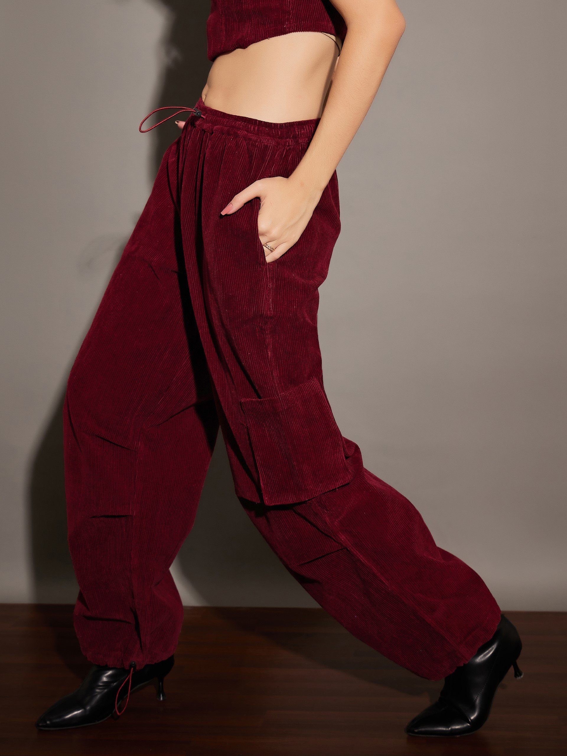 Maroon Corduroy Cargo Pants