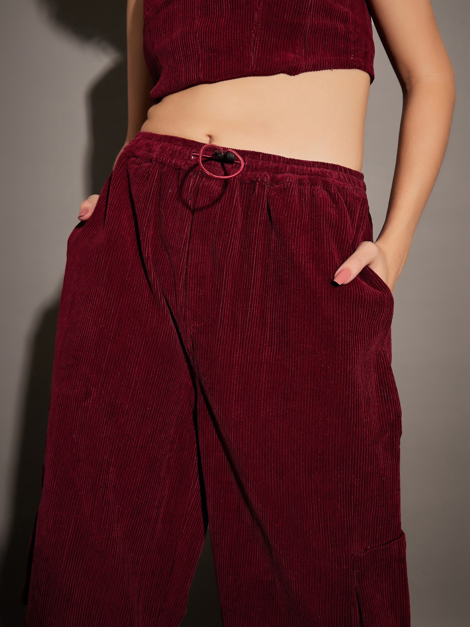 Maroon Corduroy Cargo Pants