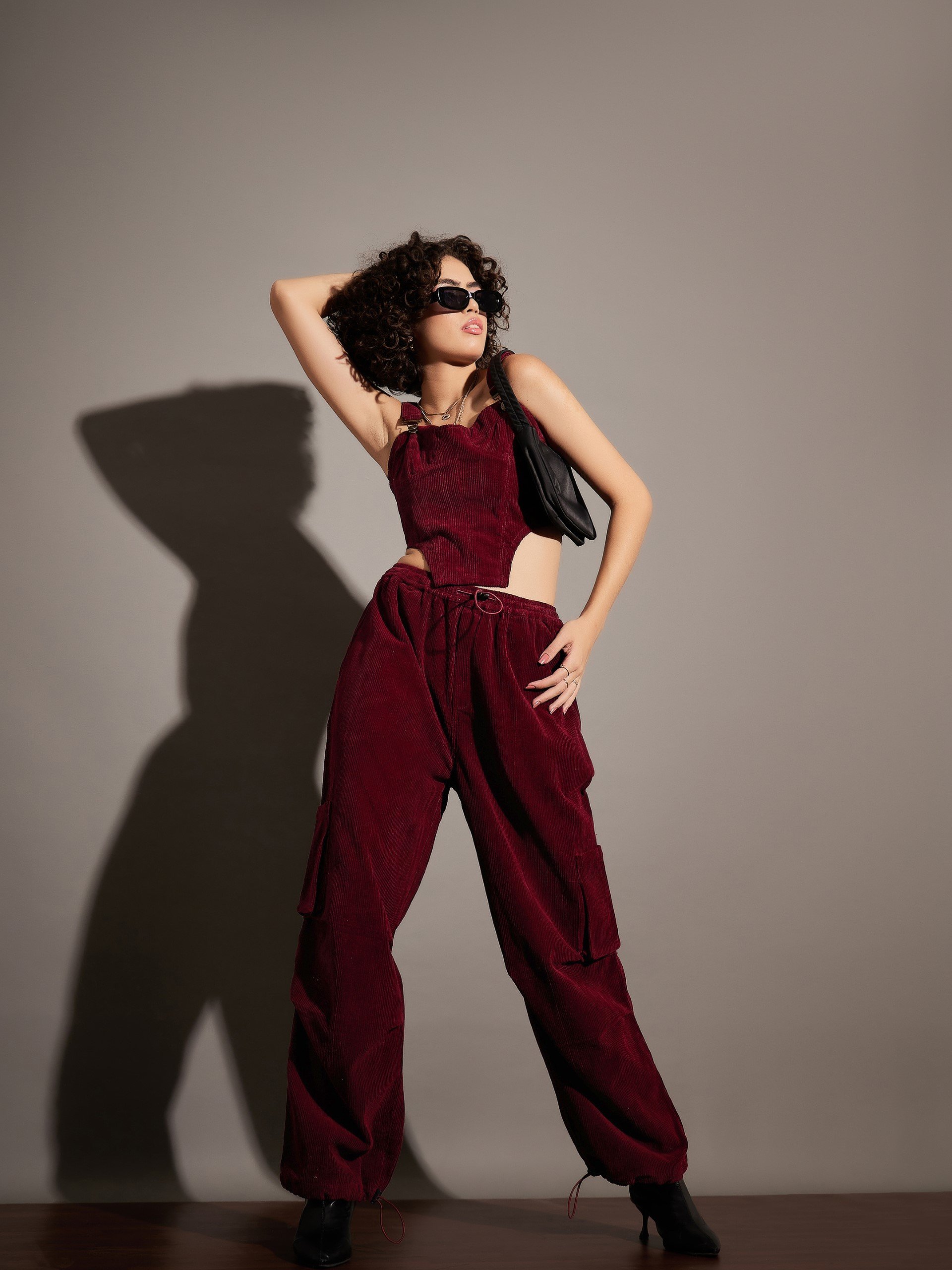 Maroon Corduroy Cargo Pants