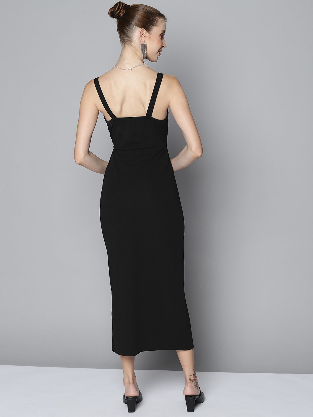 Black Midi Sheath Dress with Cut-Out Detail