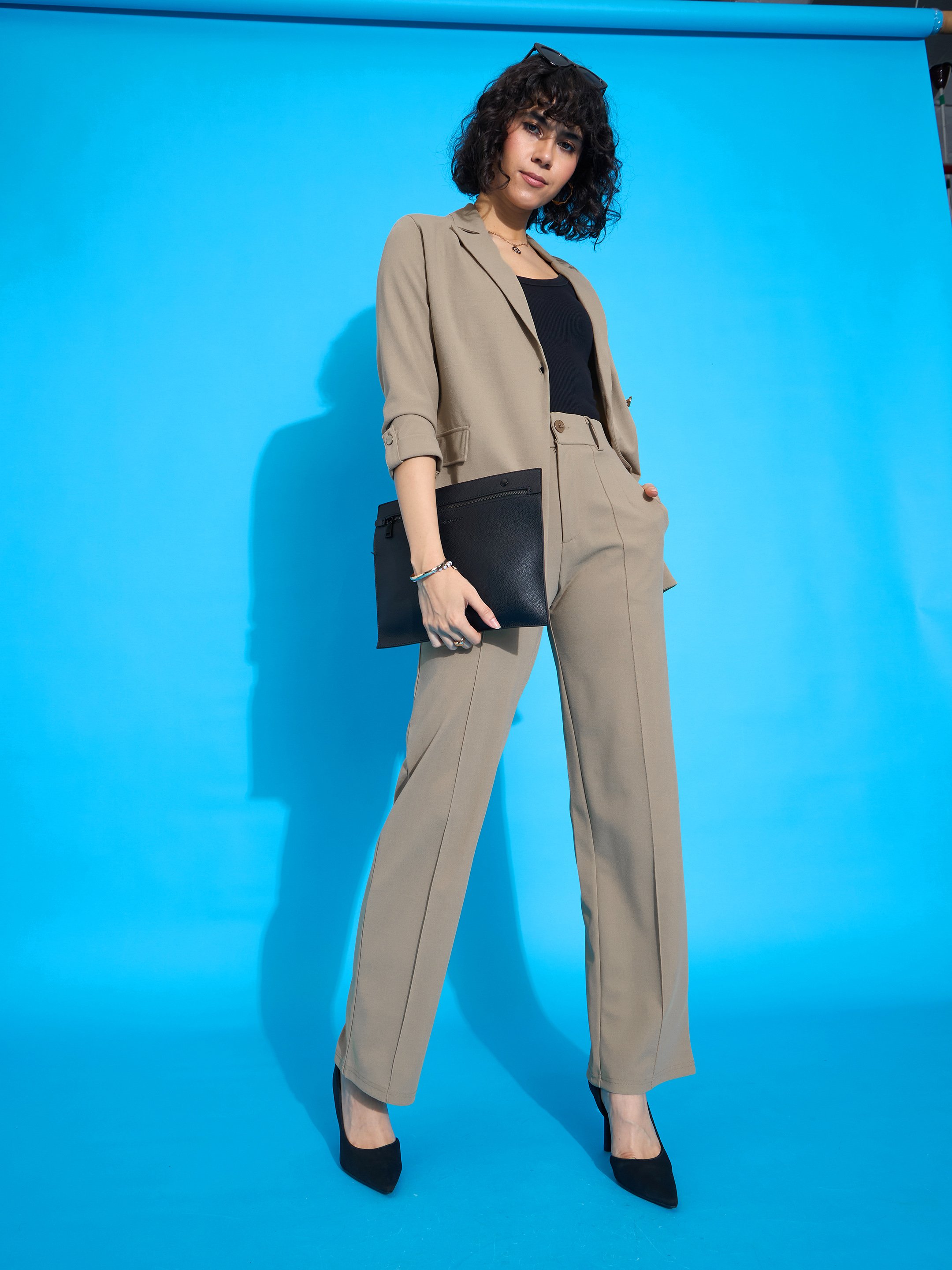 Beige Wide-Leg Trousers