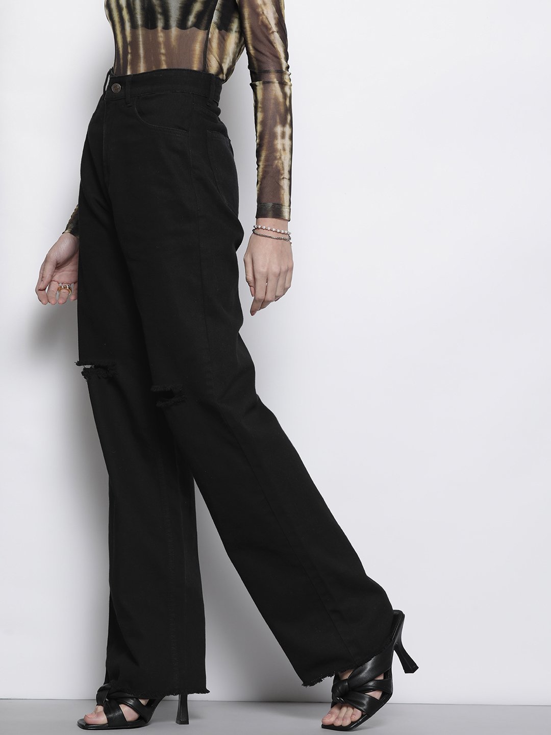 Black High-Rise Slim Fit Distressed Jeans