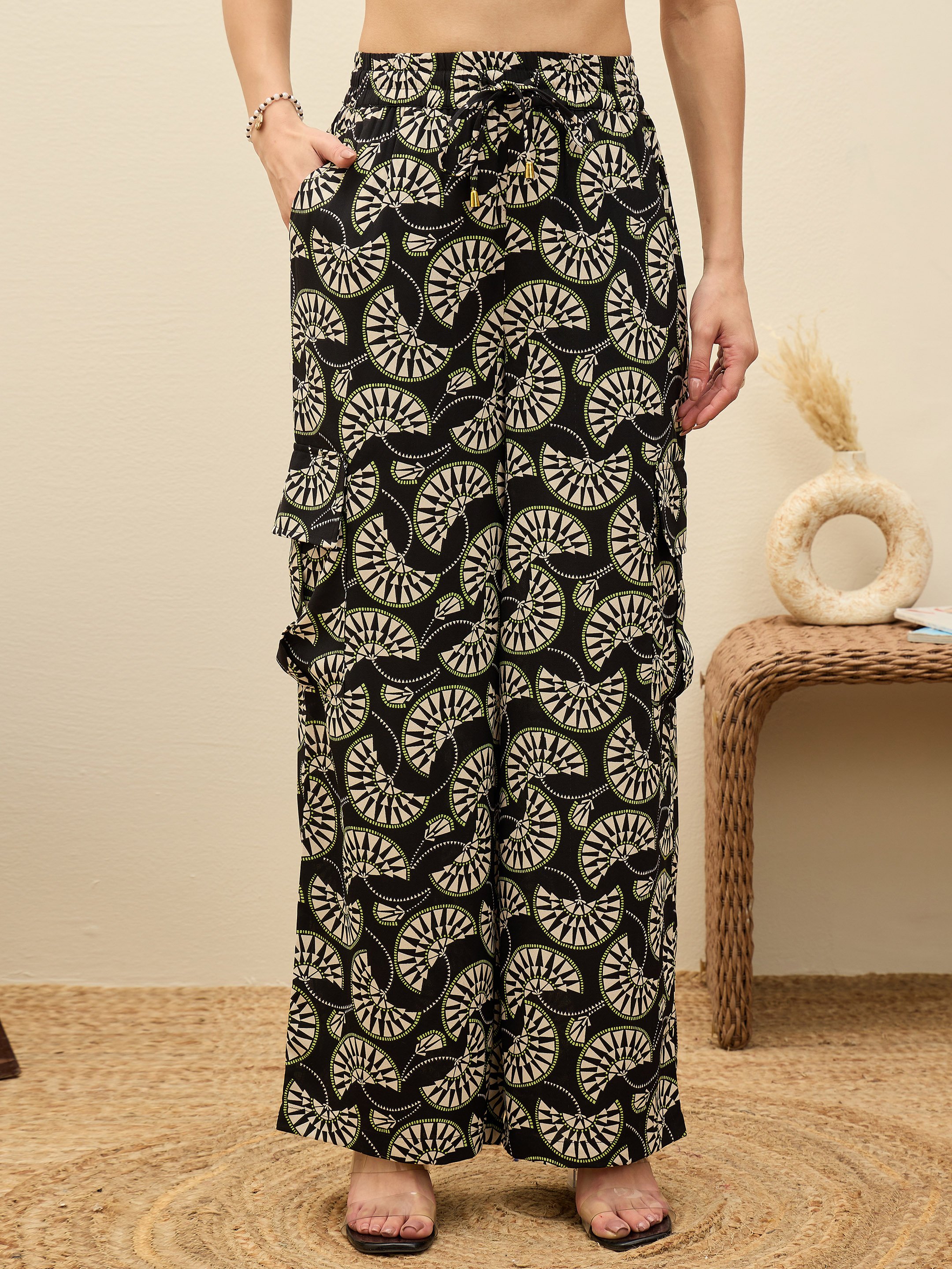 Black Printed Oversize Shirt With Box Pocket Pants