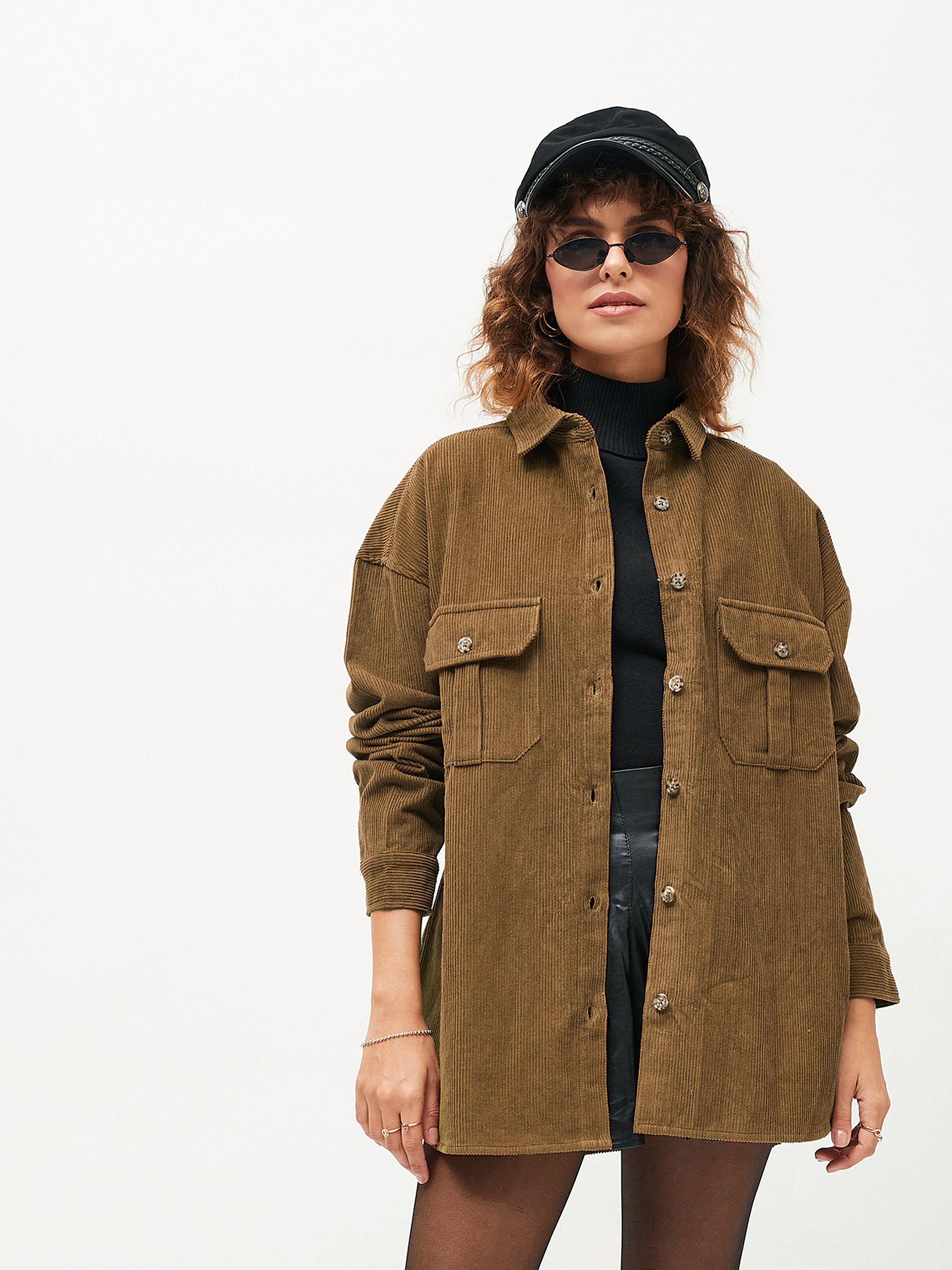 Brown Corduroy Button-Up Shirt