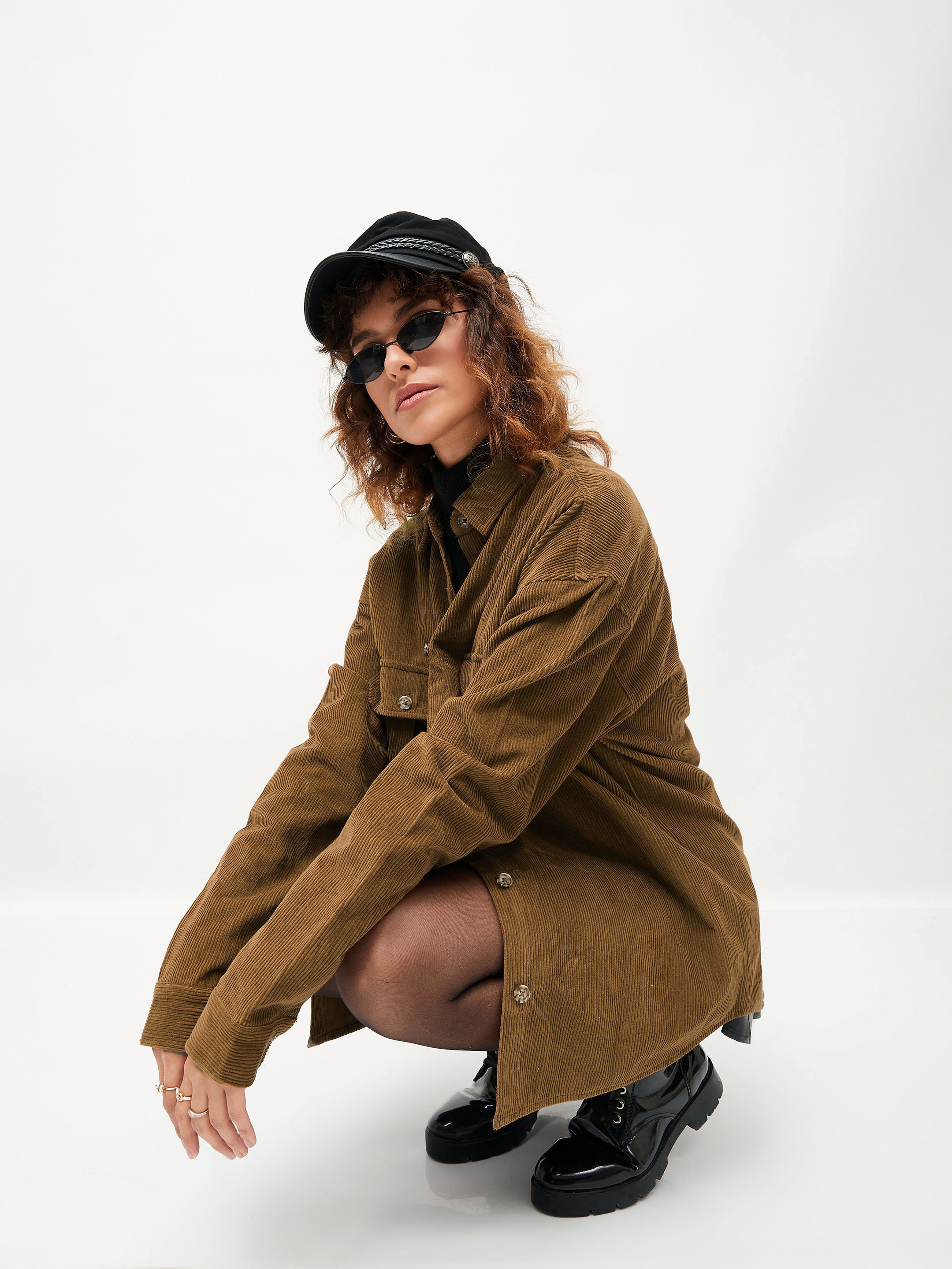 Brown Corduroy Button-Up Shirt