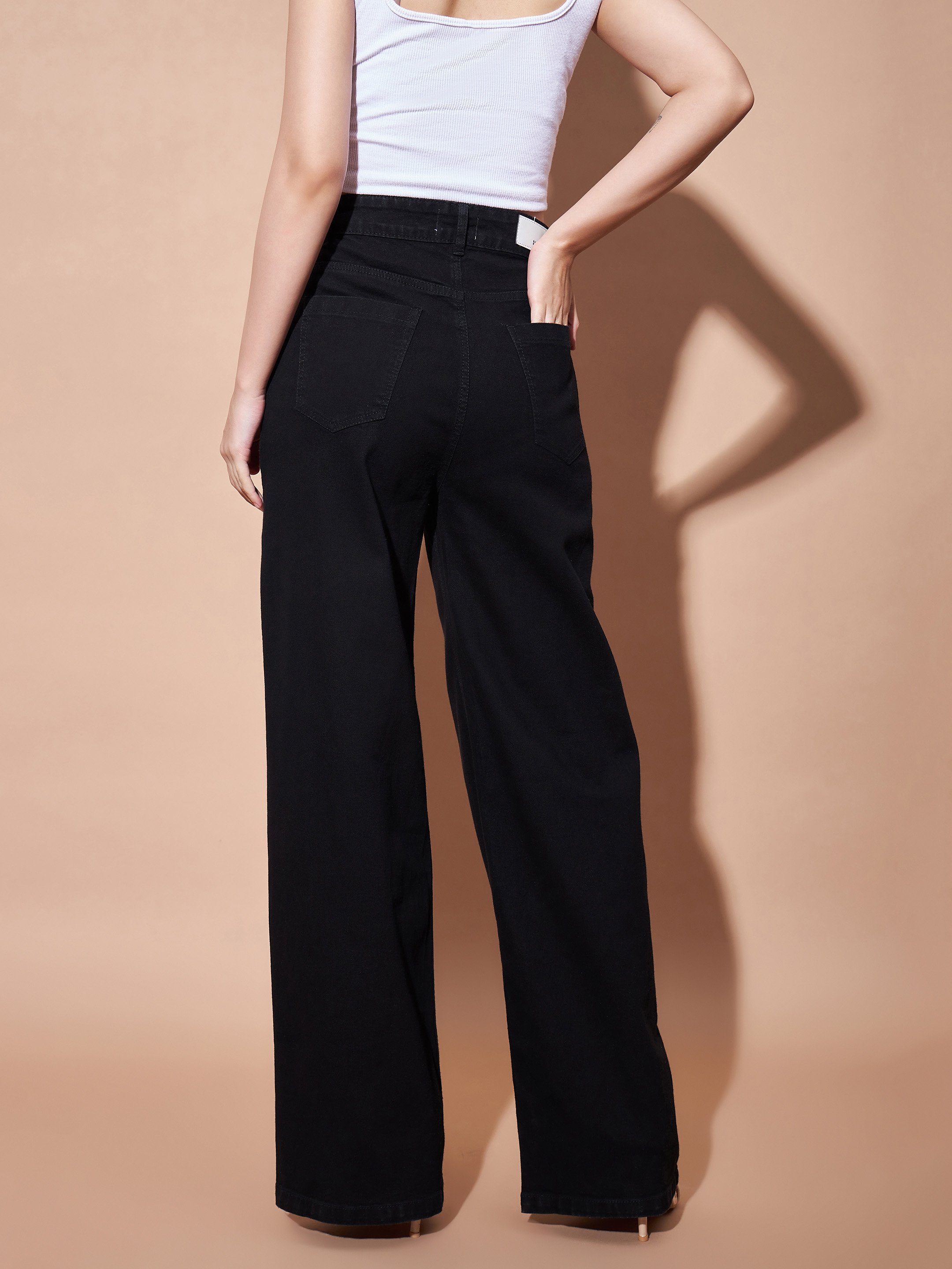 Black High-Rise Bootcut Jeans with Seam Detail