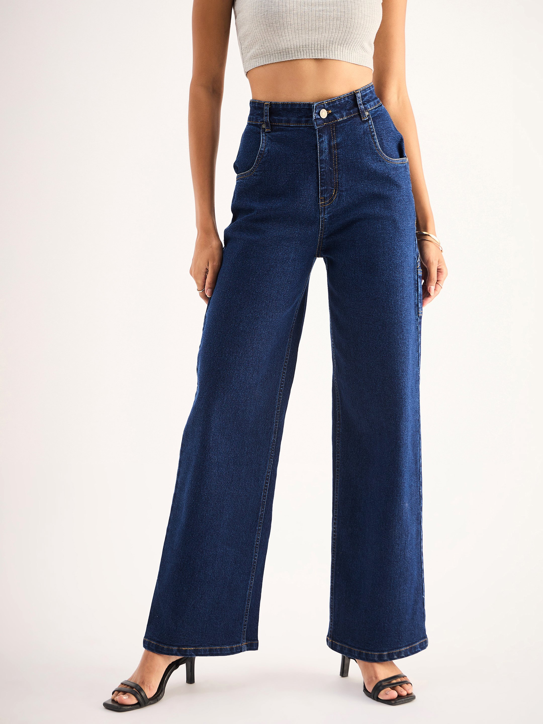 Blue High-Rise Straight Leg Jeans