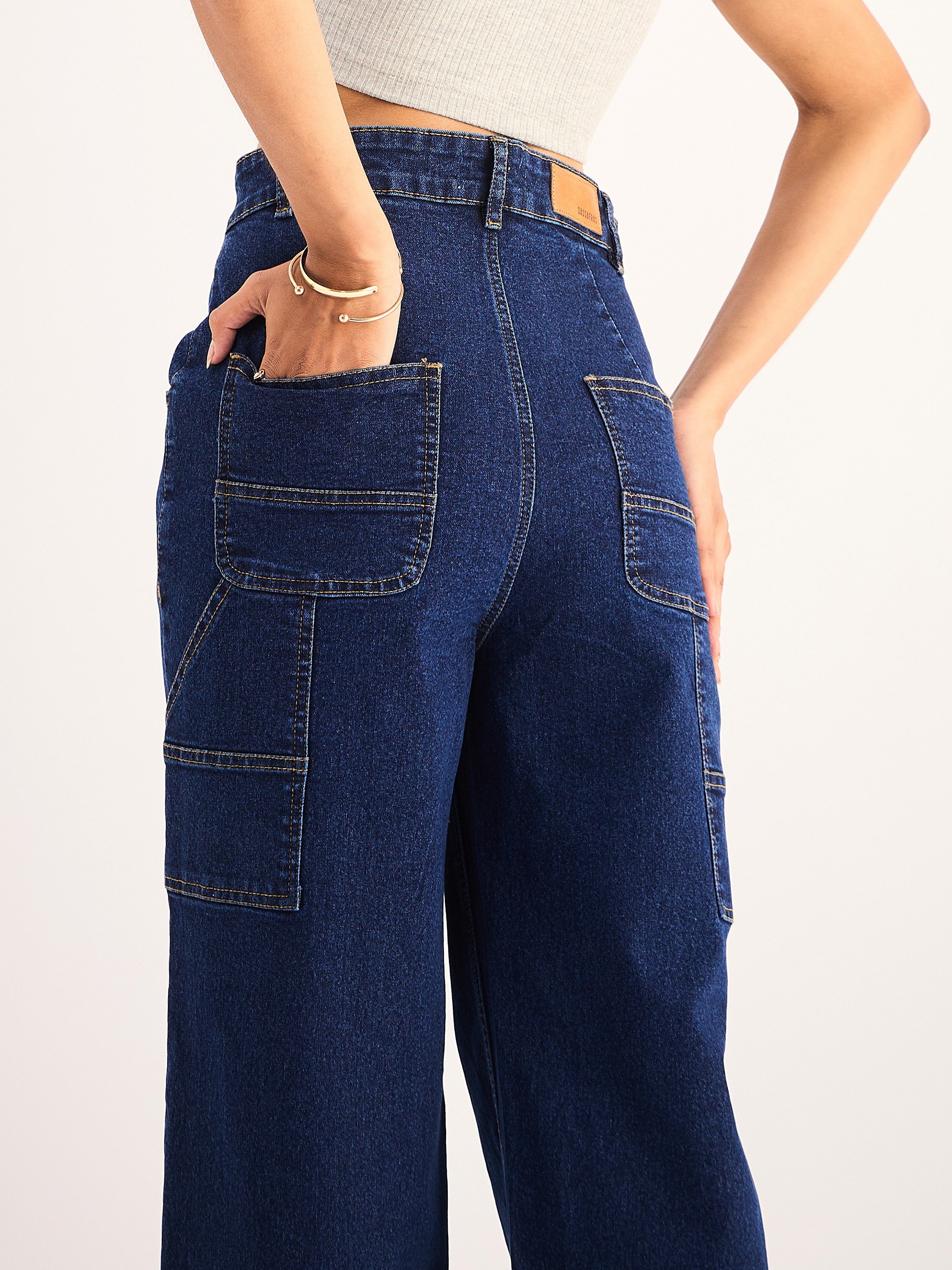 Blue High-Rise Straight Leg Jeans