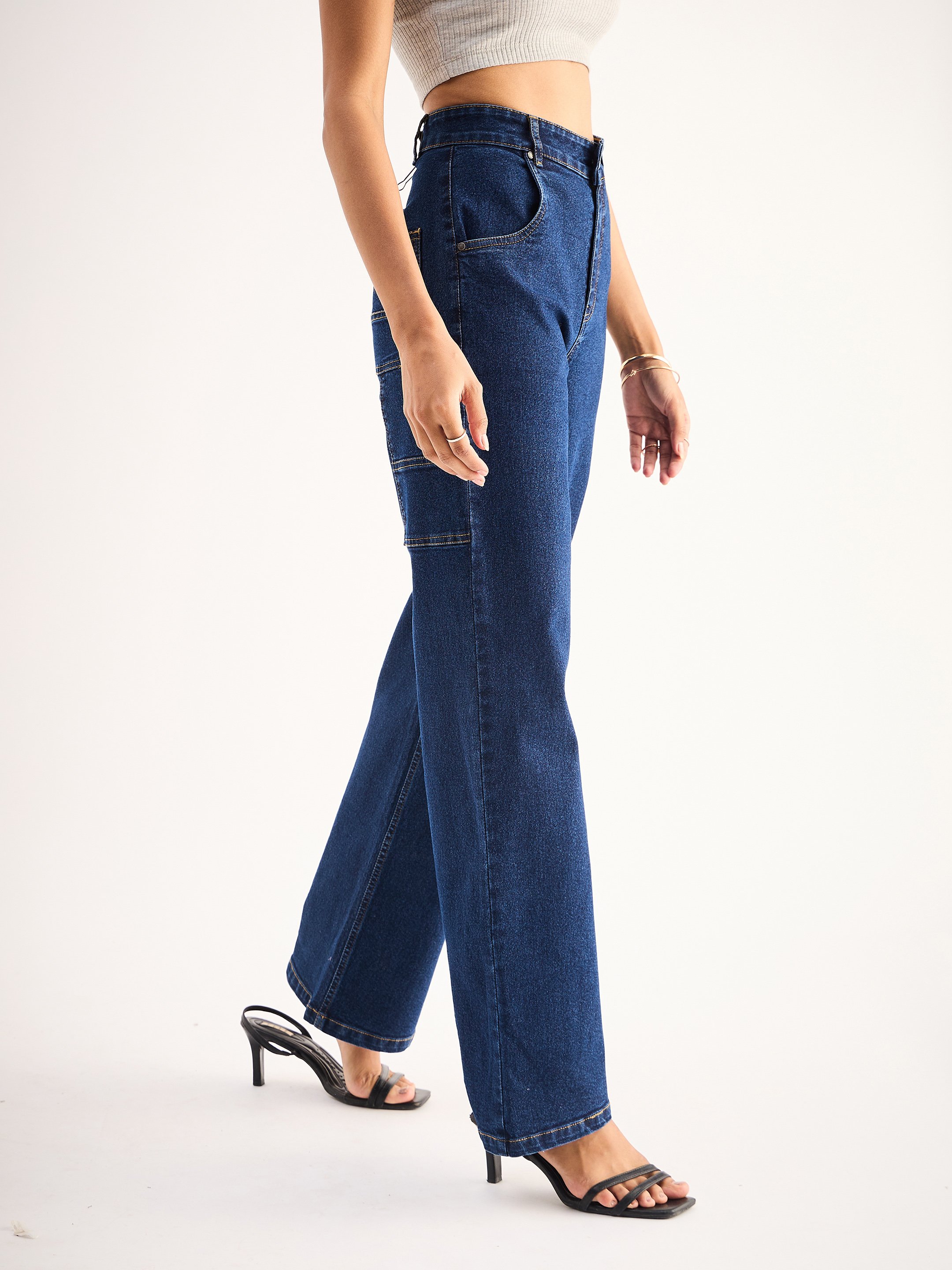 Blue High-Rise Straight Leg Jeans