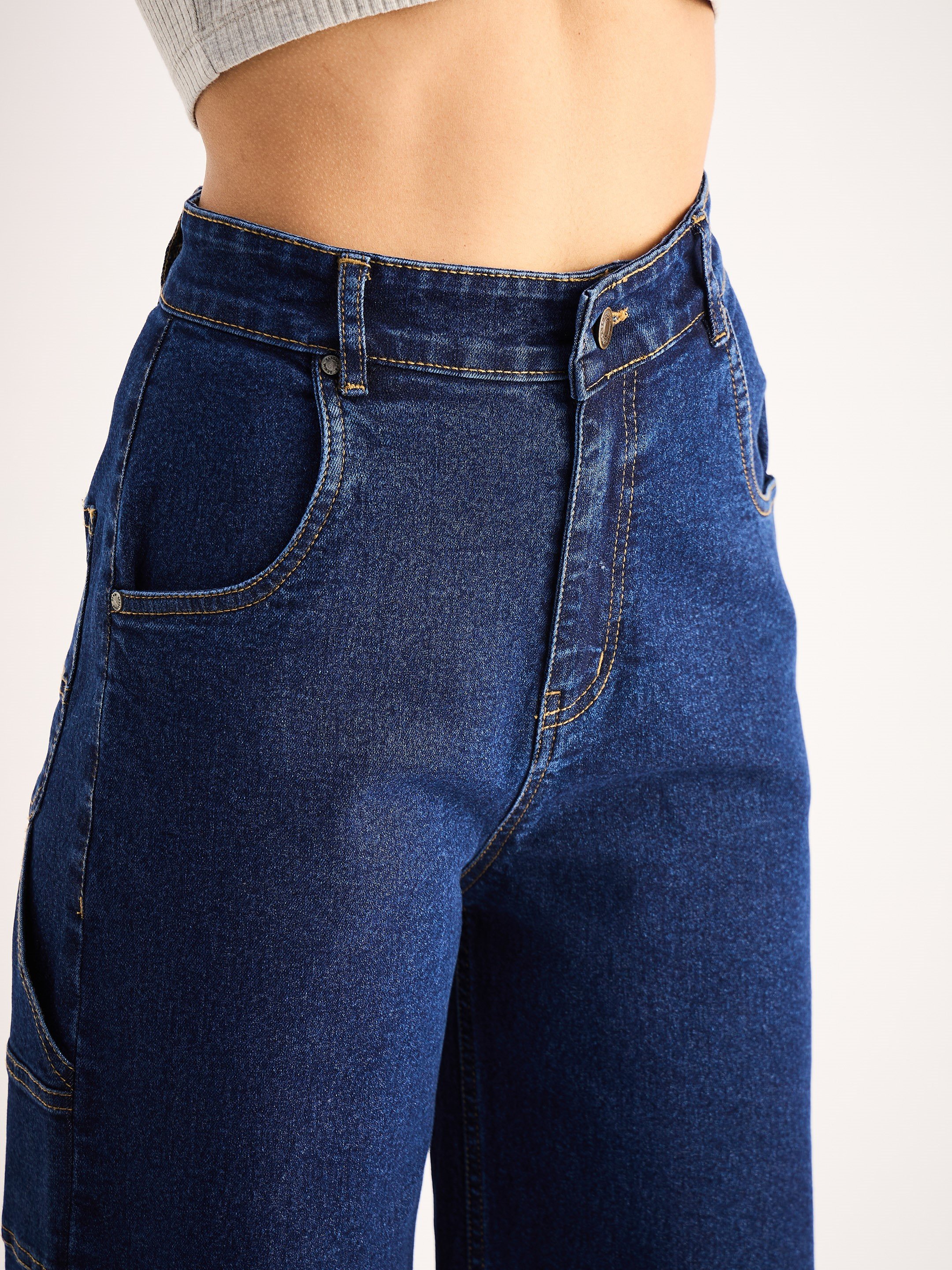 Blue High-Rise Straight Leg Jeans