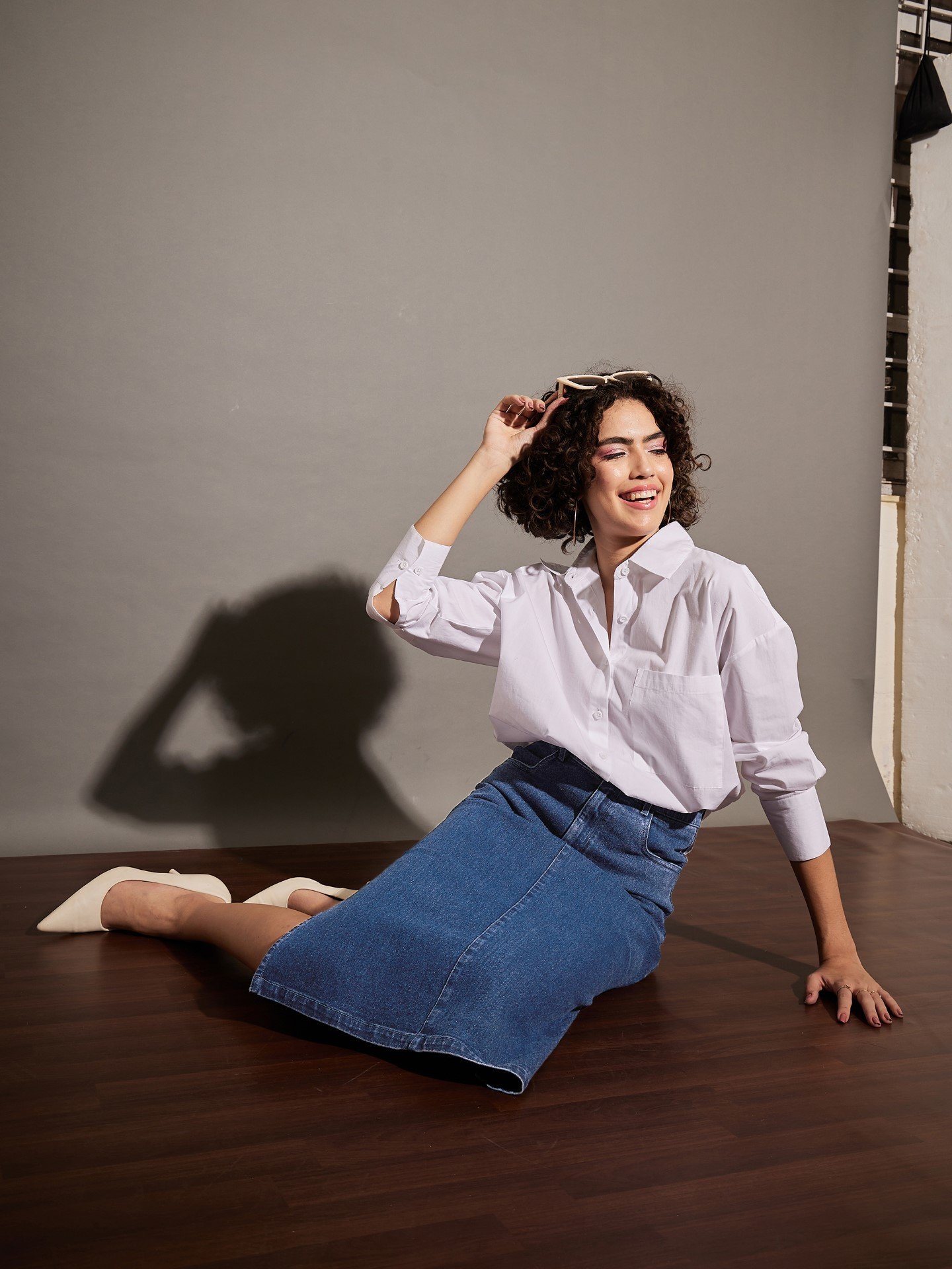 Blue Denim Pencil Skirt with Side Slit