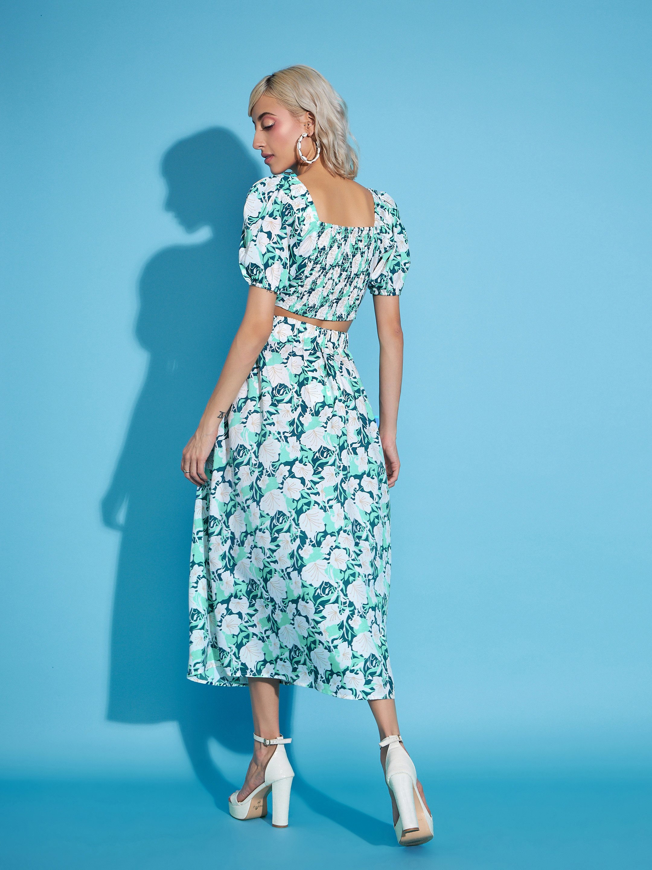 White Floral Skirt and Crop Top Co-ord Set