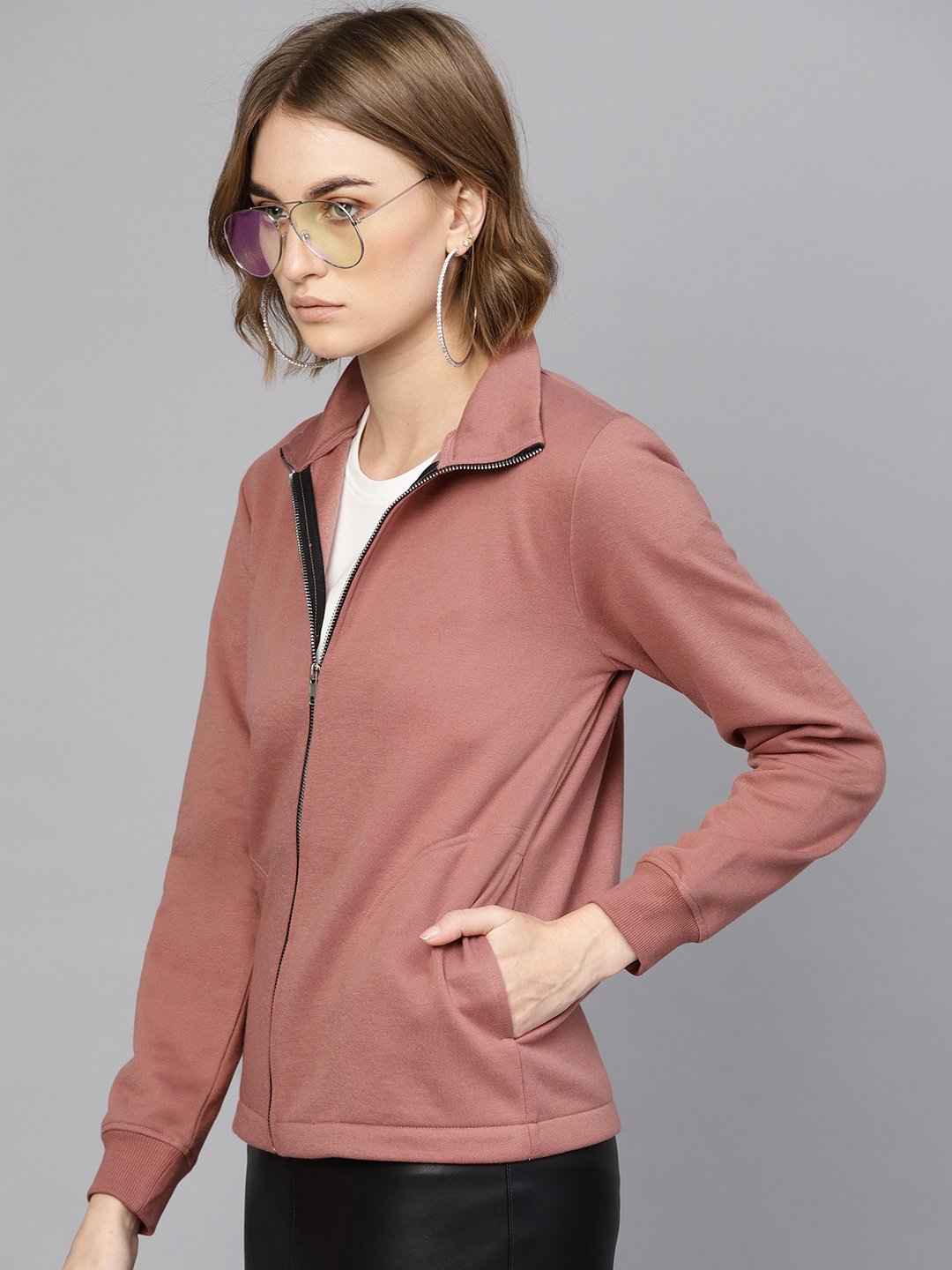 Dusty Pink Full-Zip Regular Sweatshirt