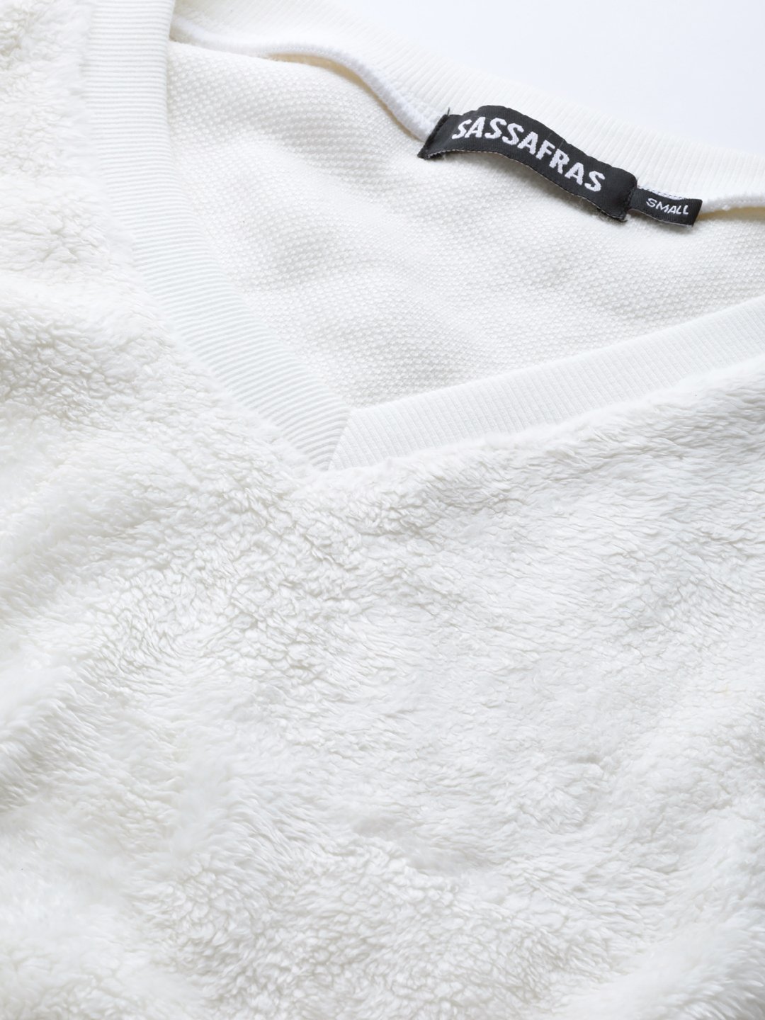 White Crop V-Neck Terry Sweatshirt