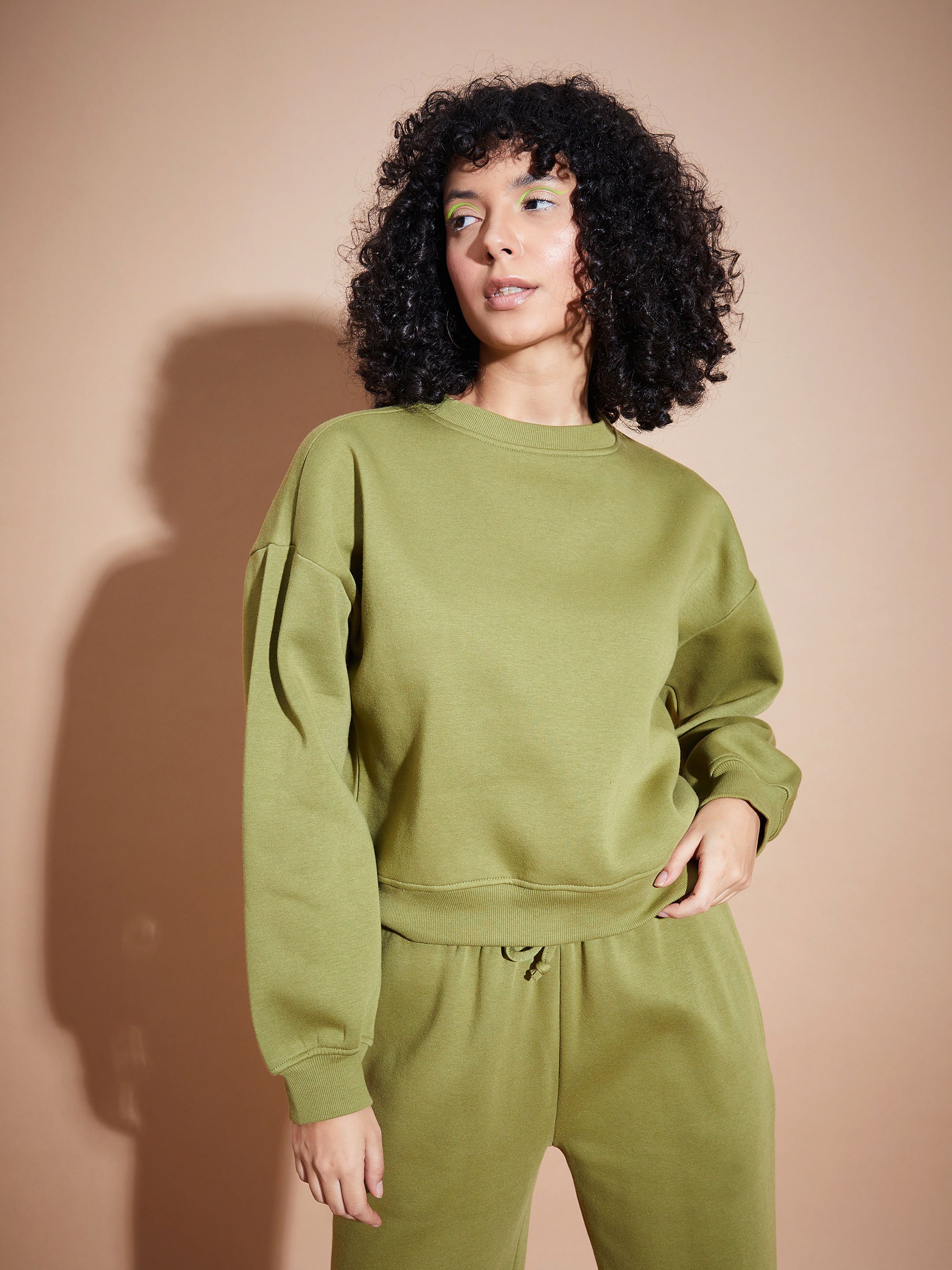 Olive Regular Fit Fleece Sweatshirt
