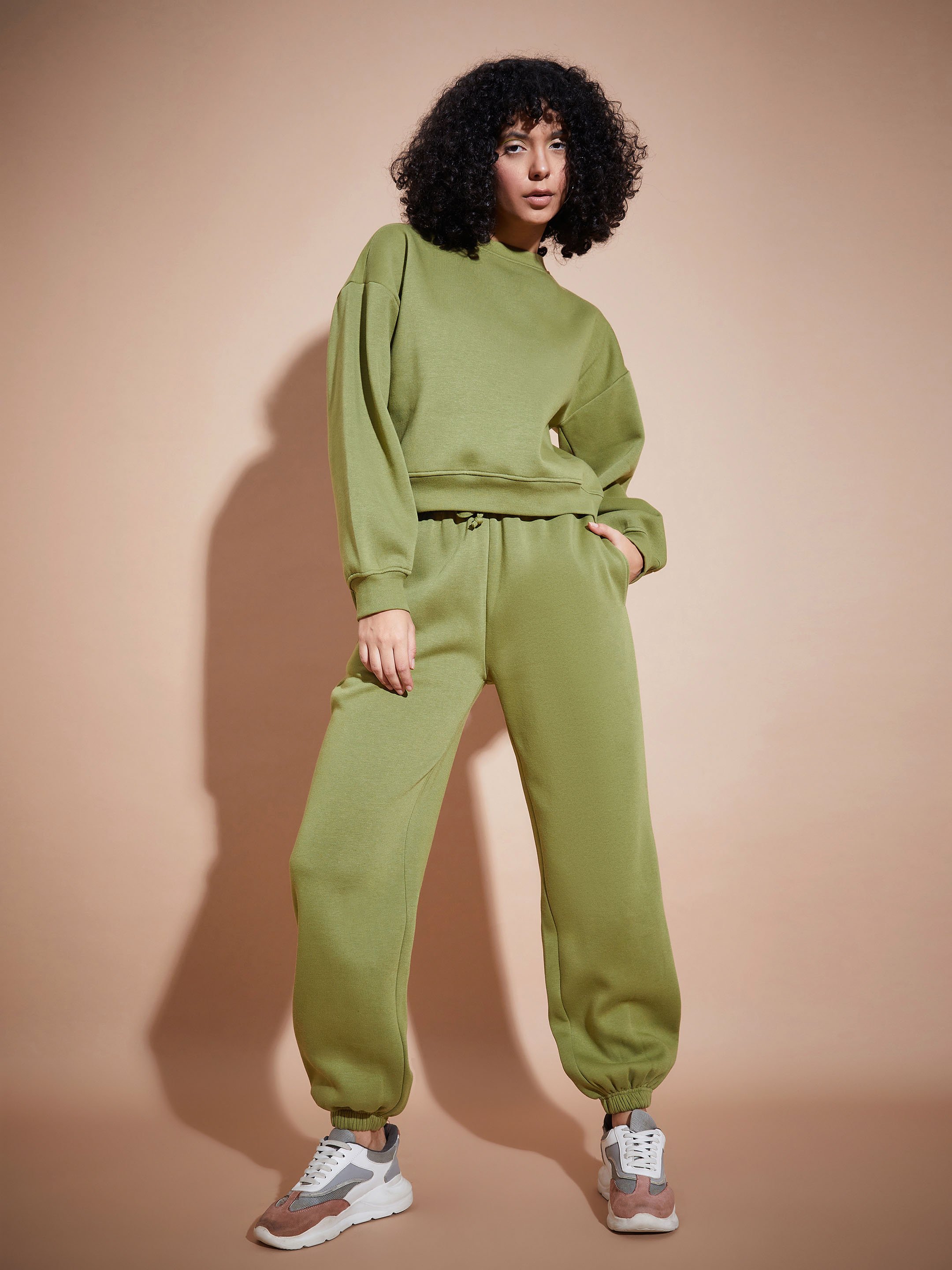 Olive Regular Fit Fleece Sweatshirt