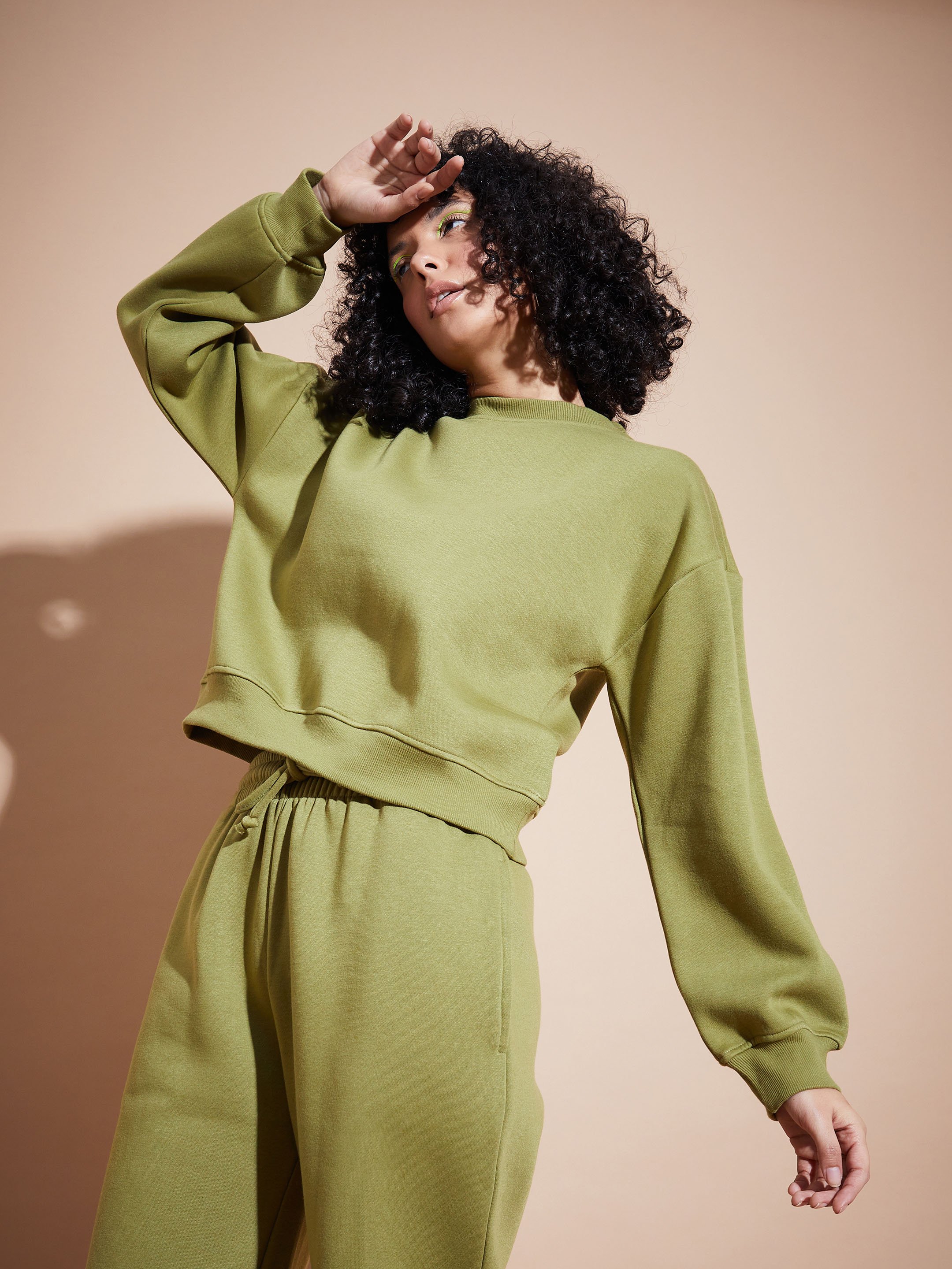 Olive Regular Fit Fleece Sweatshirt