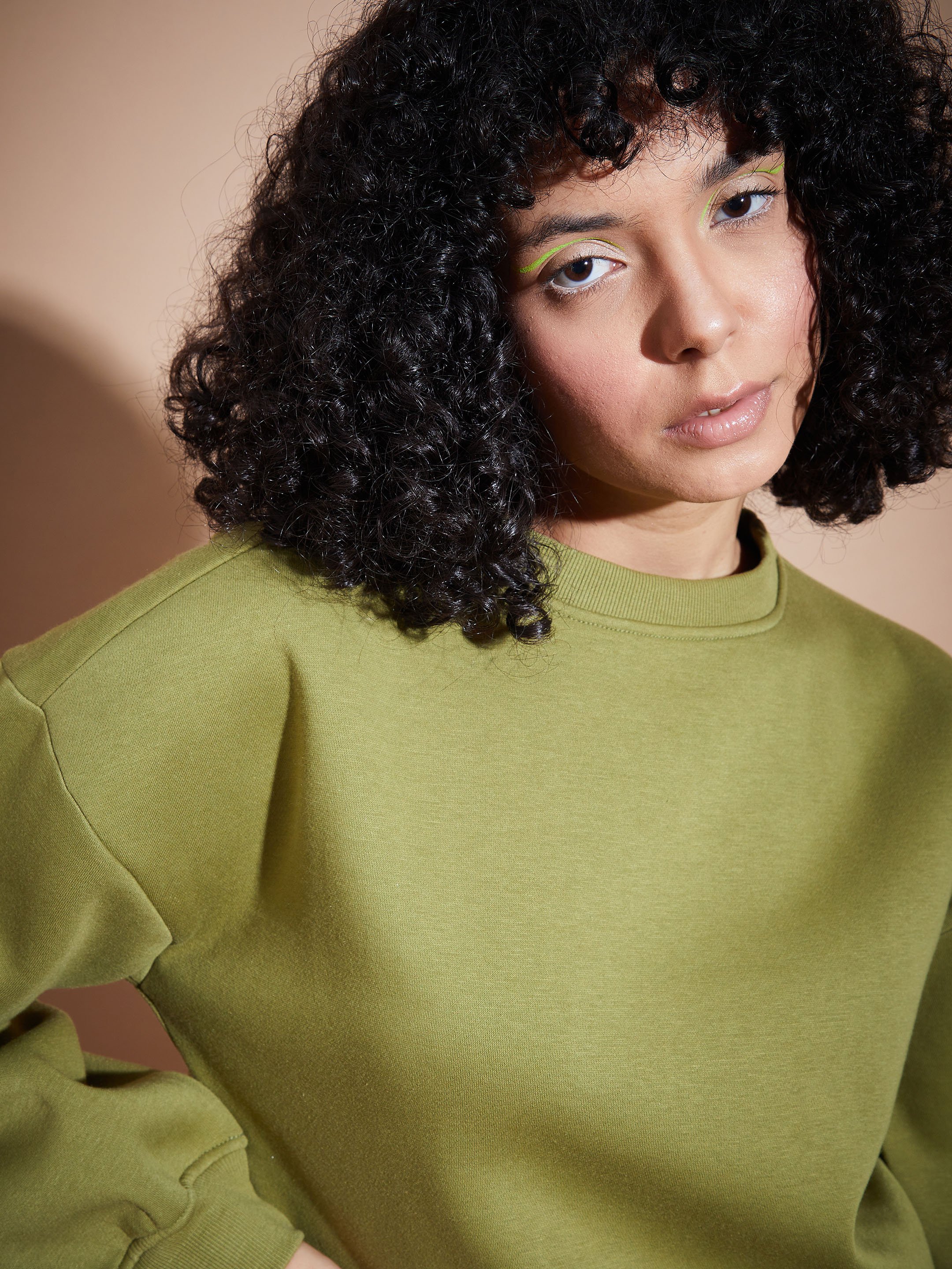Olive Regular Fit Fleece Sweatshirt