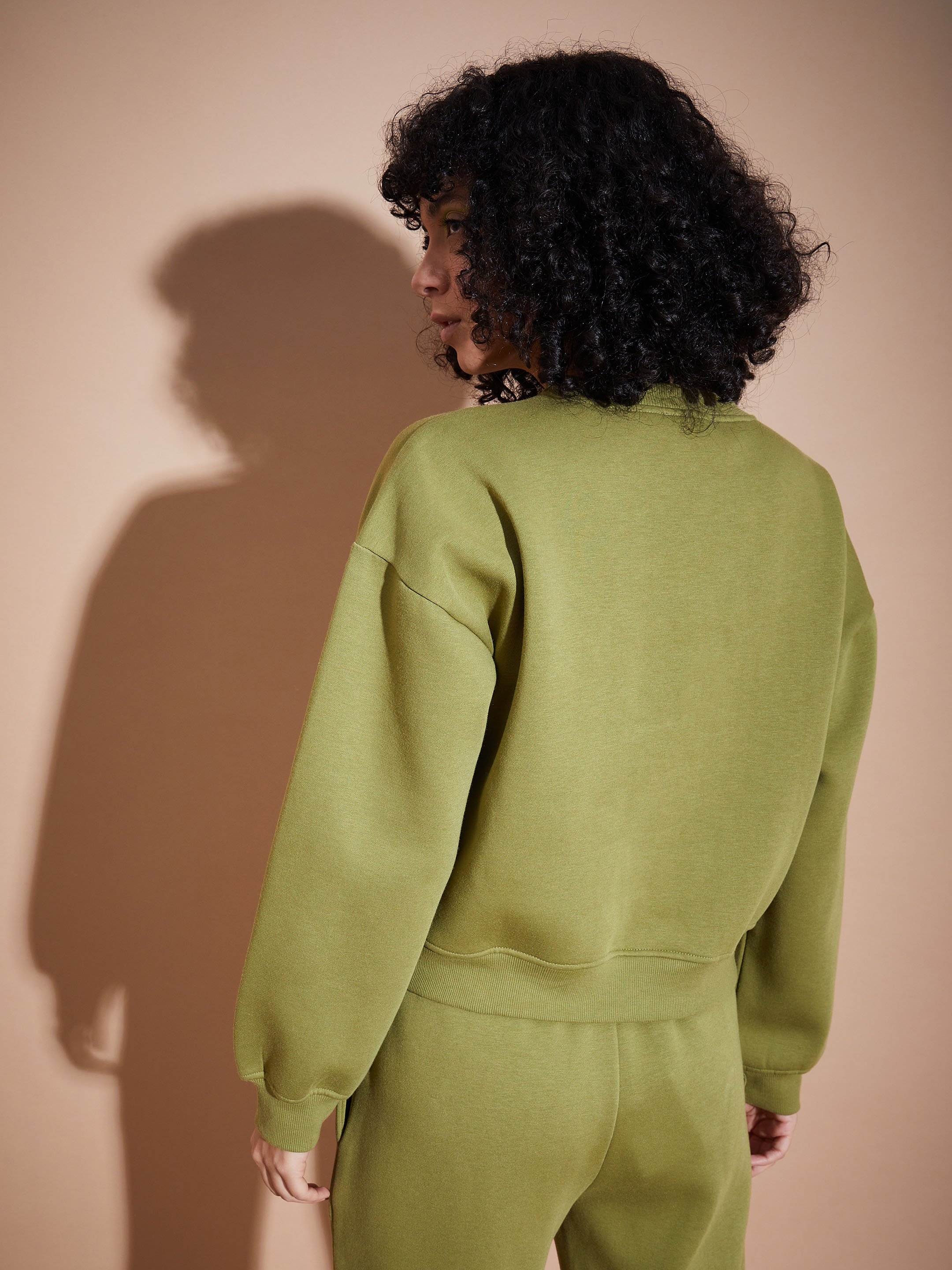 Olive Regular Fit Fleece Sweatshirt