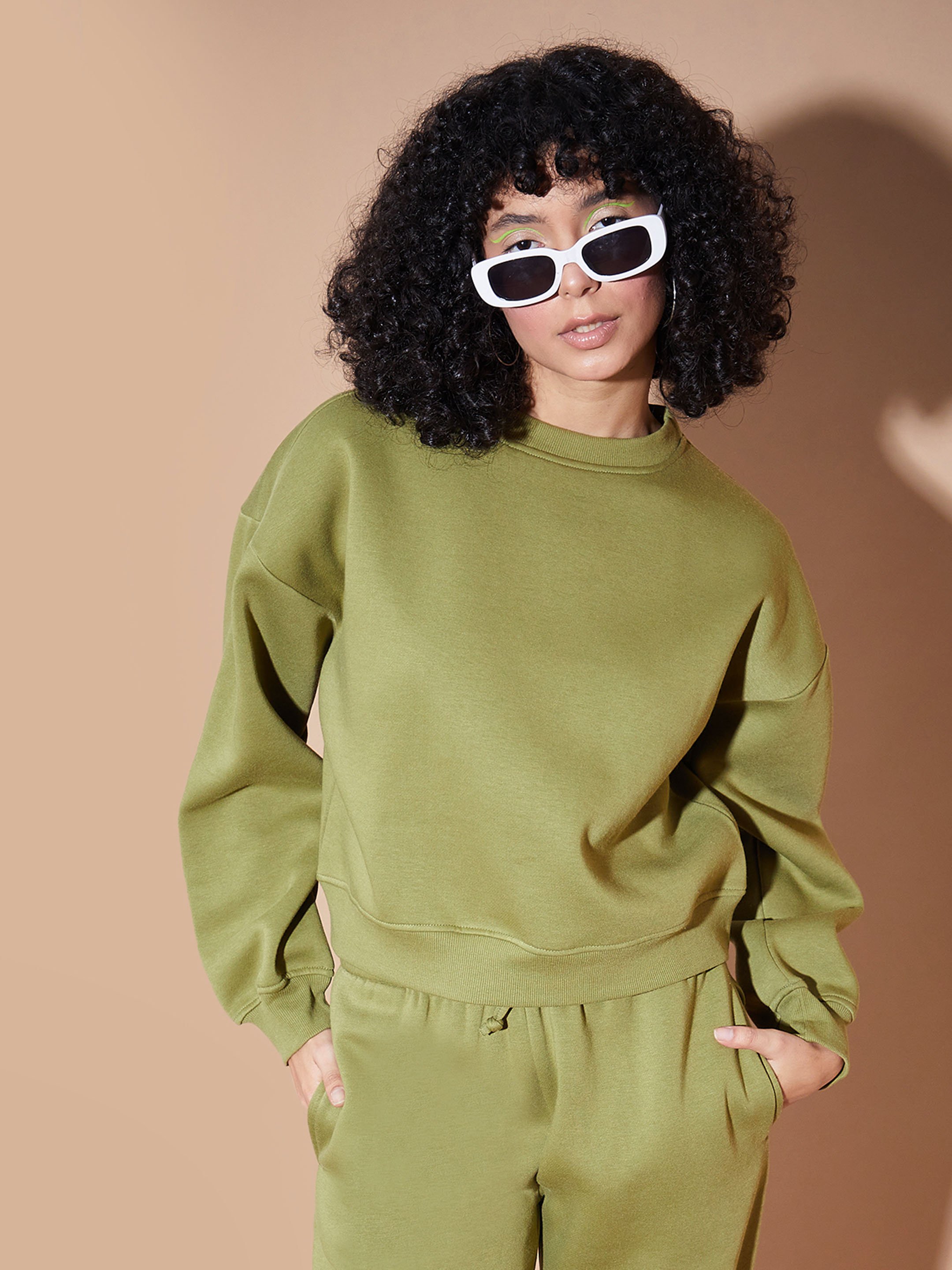 Olive Regular Fit Fleece Sweatshirt