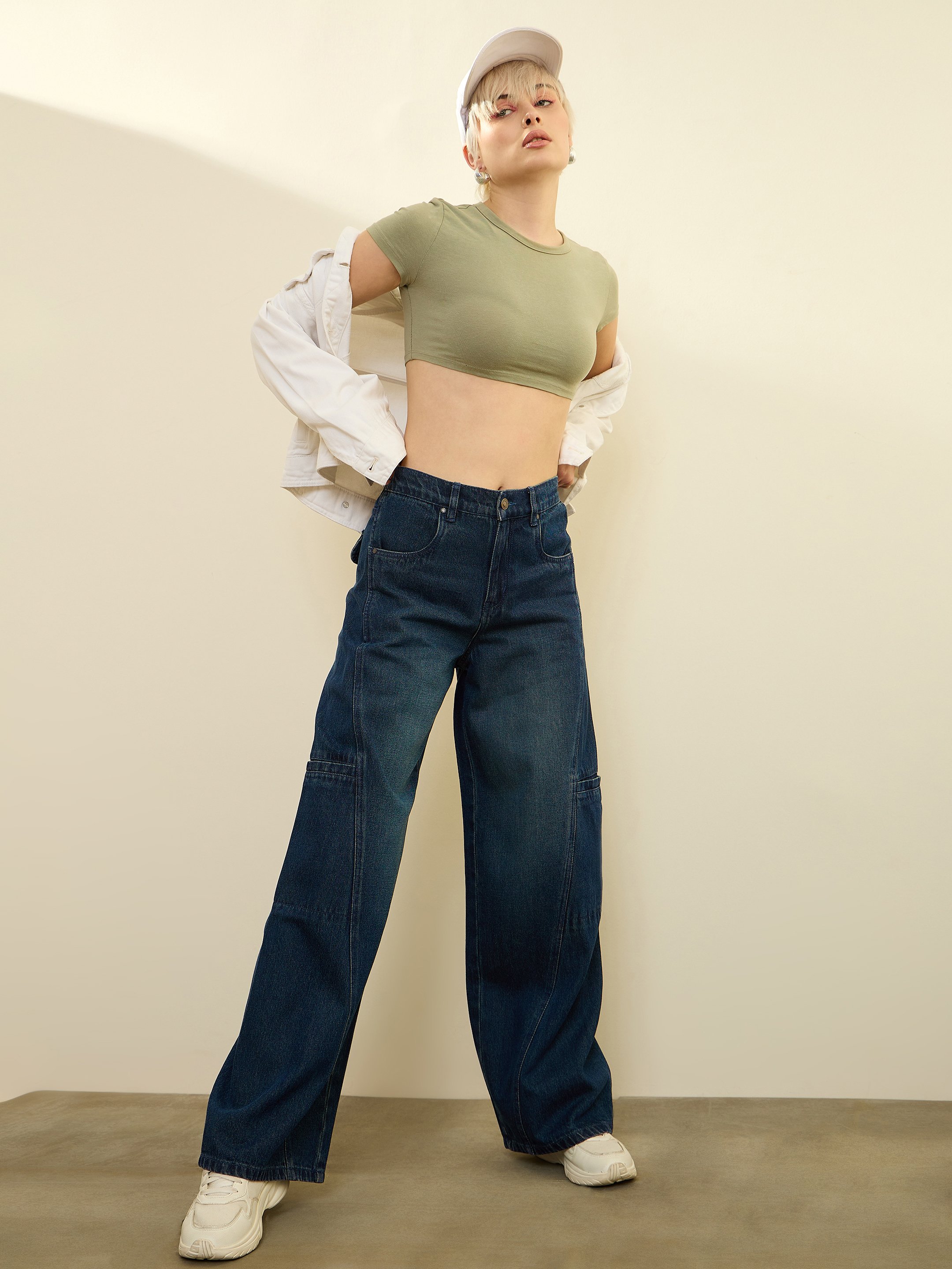 High Rise Straight Leg Navy Jeans