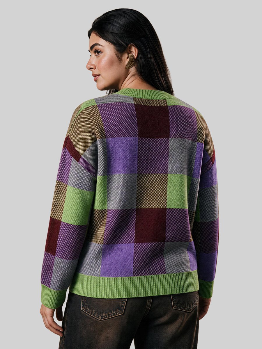 Plus Checked Knit Round Neck Jumper