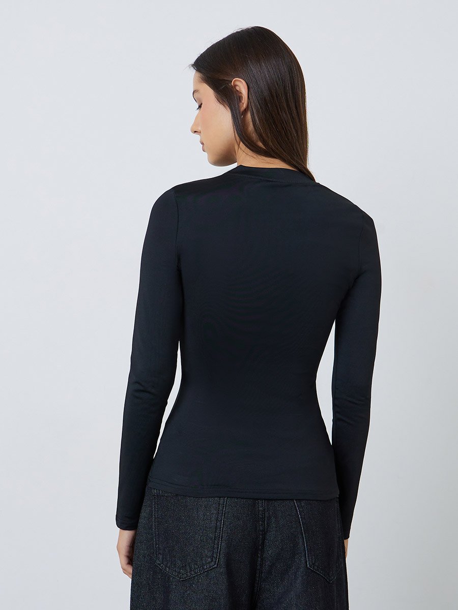 Black Fitted Mock Neck T-Shirt